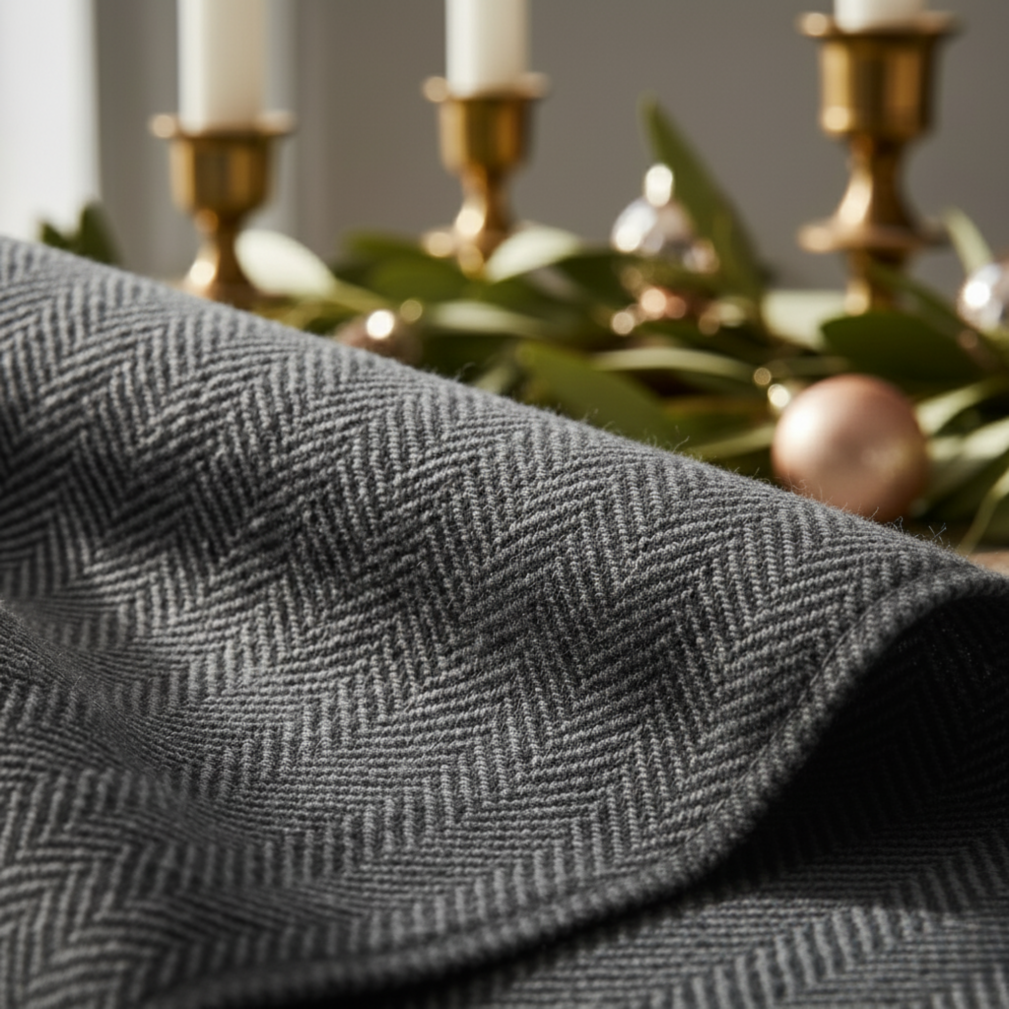 Cotton Herringbone Blanket: Dark Grey