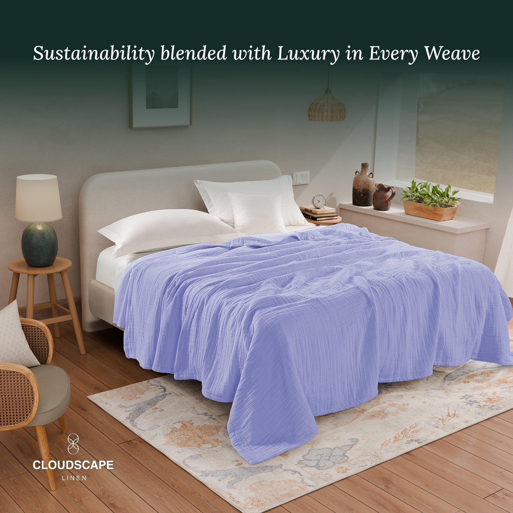 4 Layer Cotton Muslin Blanket - Lavender Blue