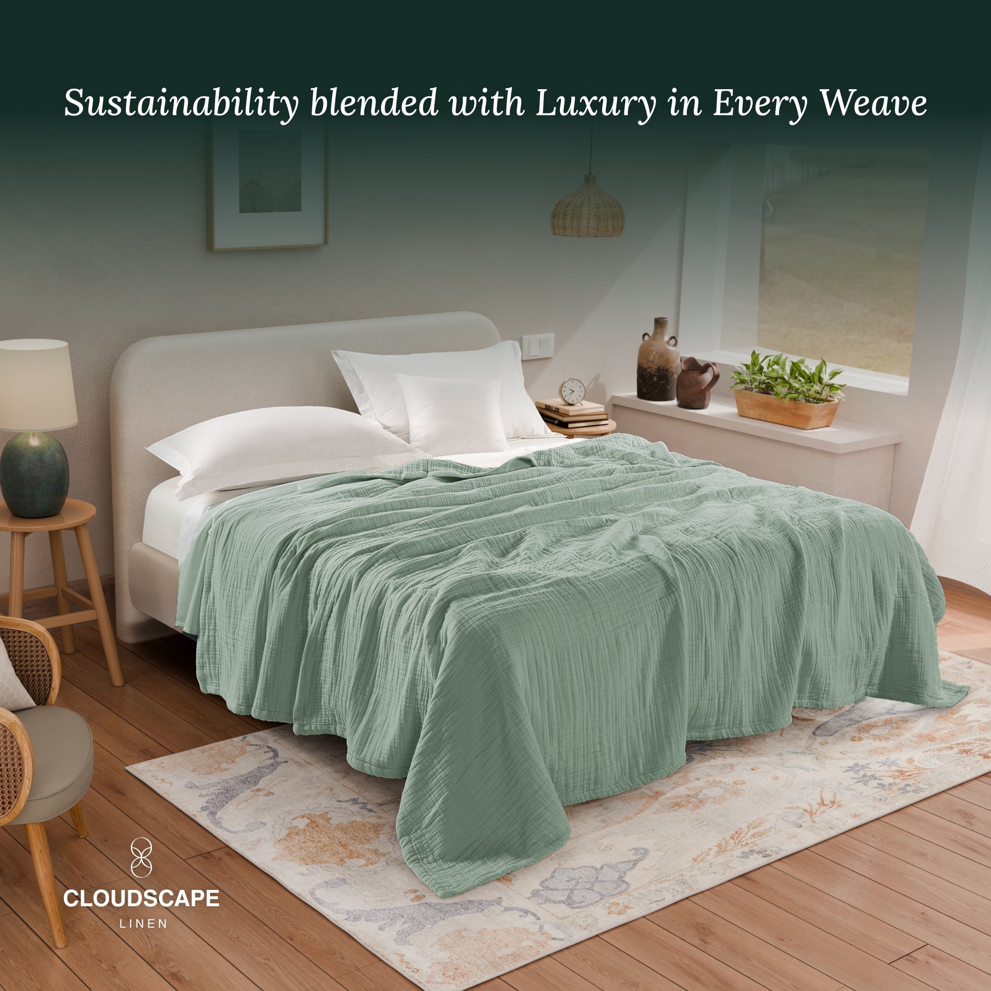 4 Layer Cotton Muslin Blanket - Olive Green