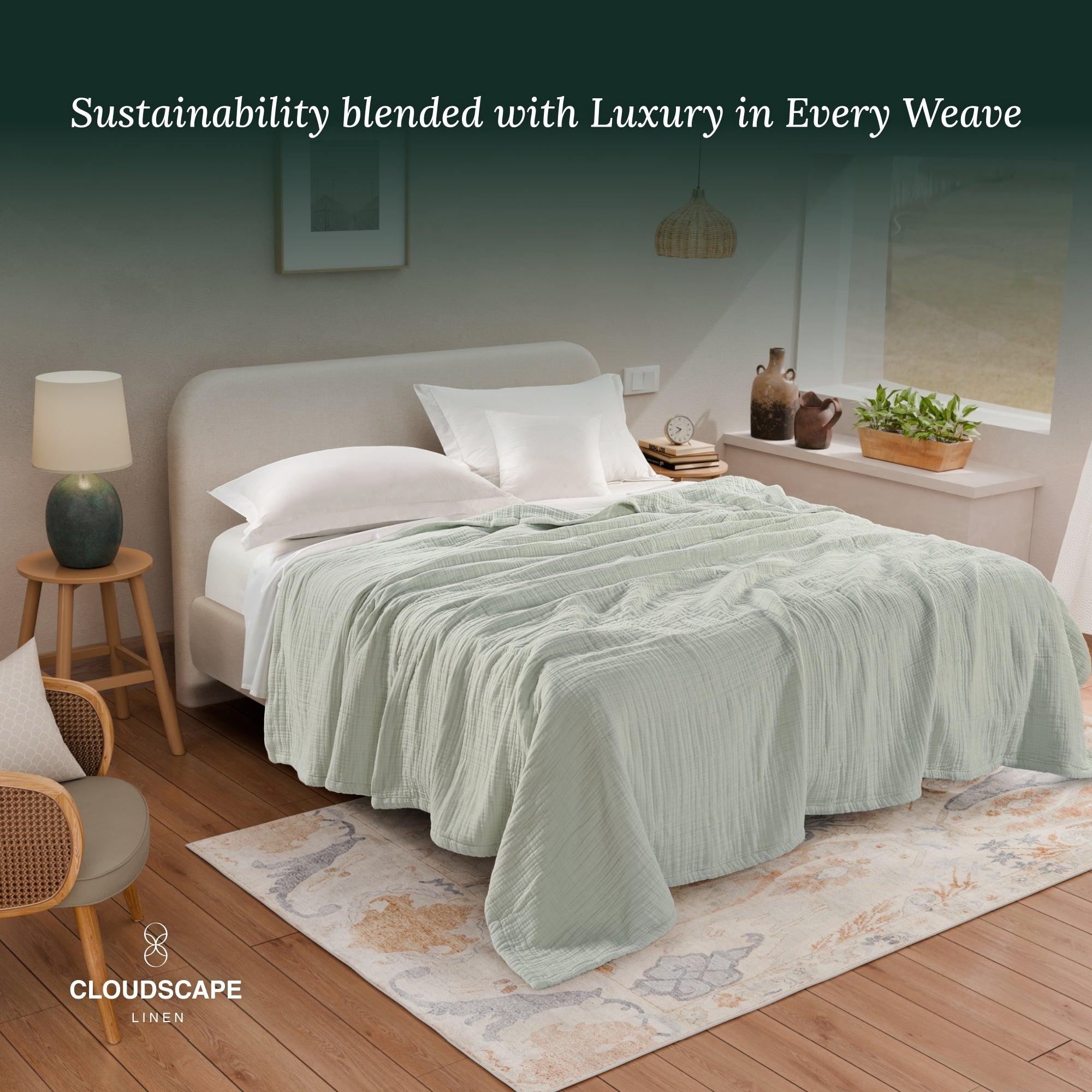 4 Layer Cotton Muslin Blanket: Sea Foam