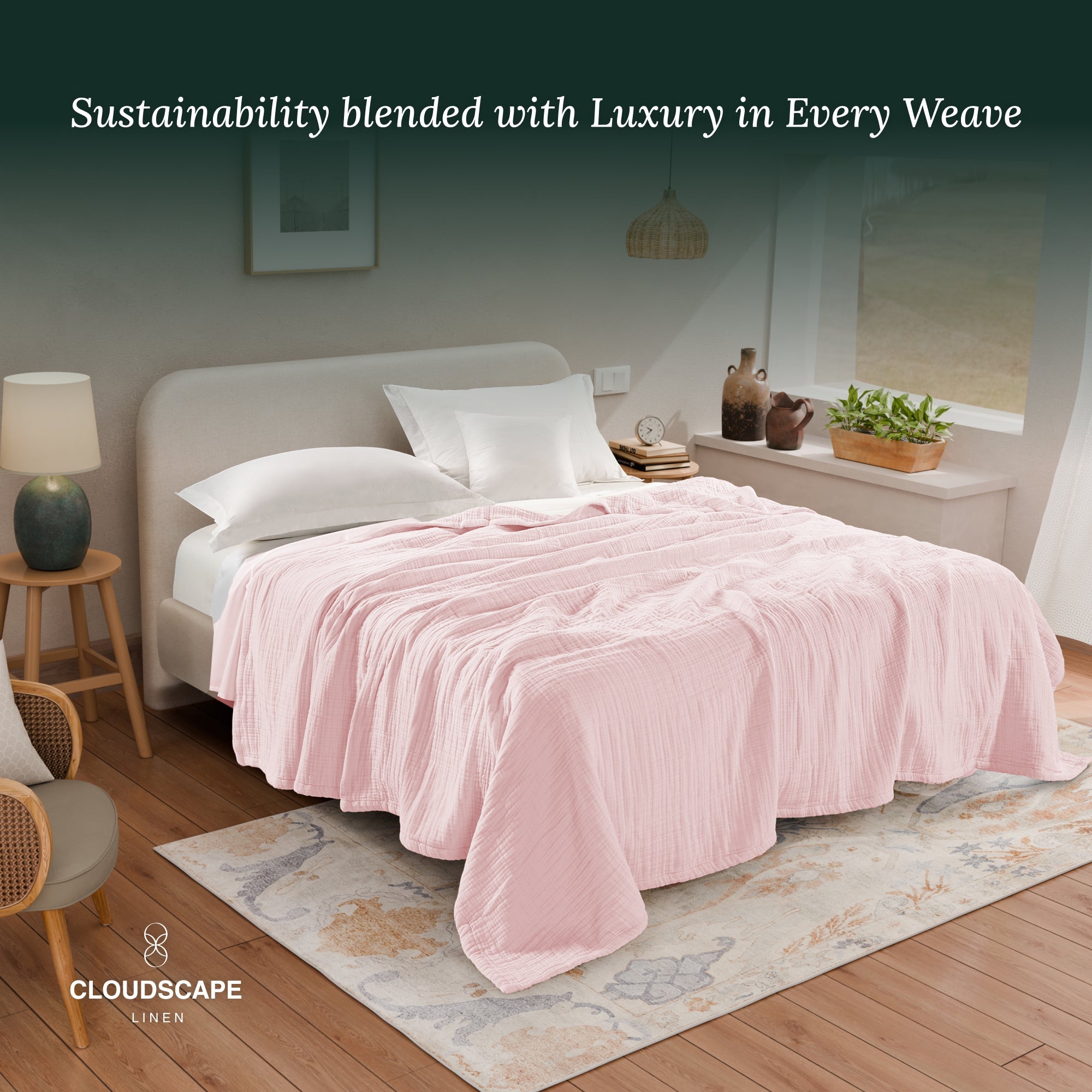 4 Layer Cotton Muslin Blanket - Seashell Pink