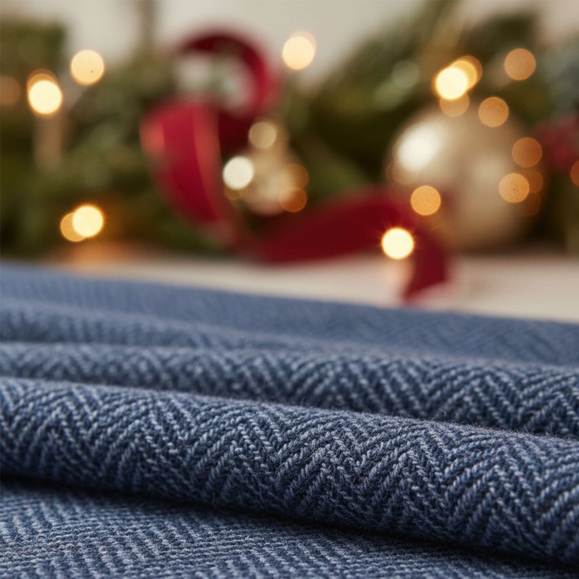 Cotton Herringbone Blanket: Ensign Blue