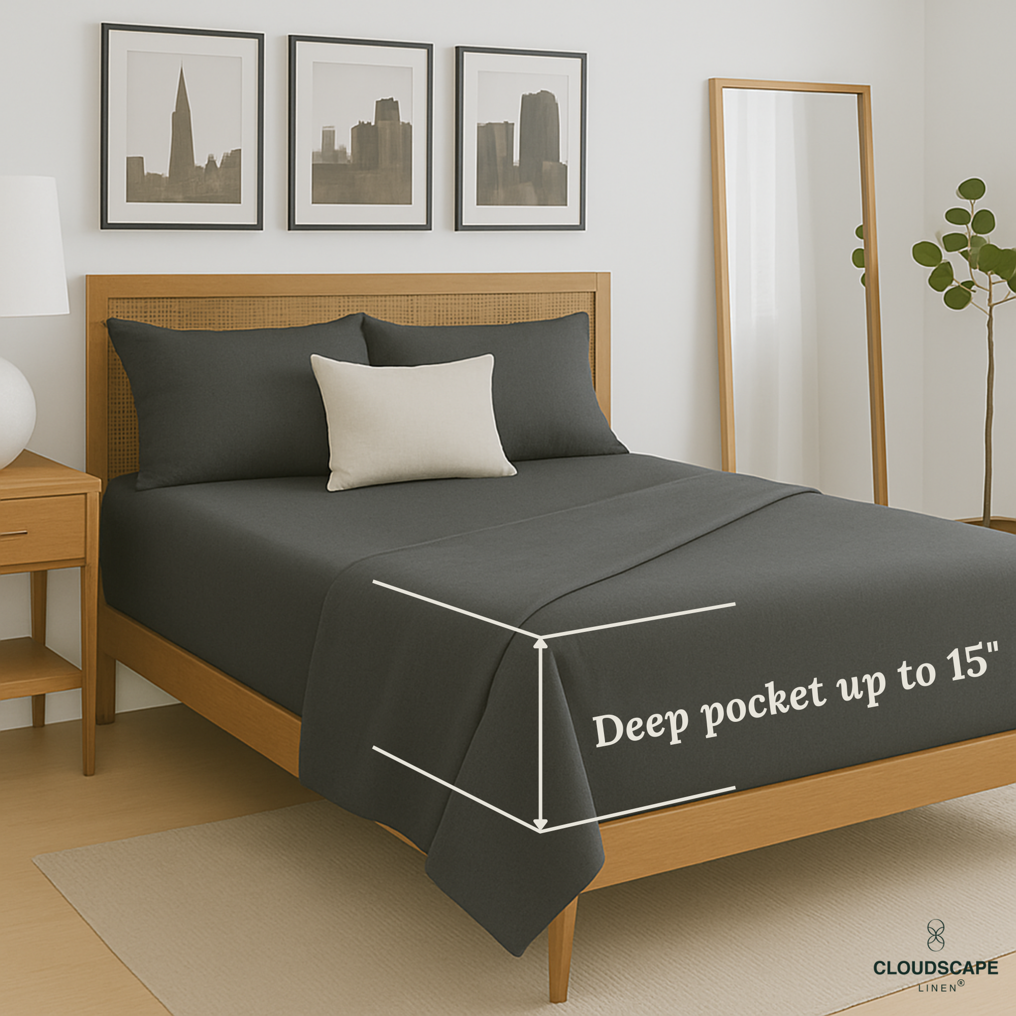 1000 Thread Count Egyptian Cotton : Charcoal Grey Bedsheet Set