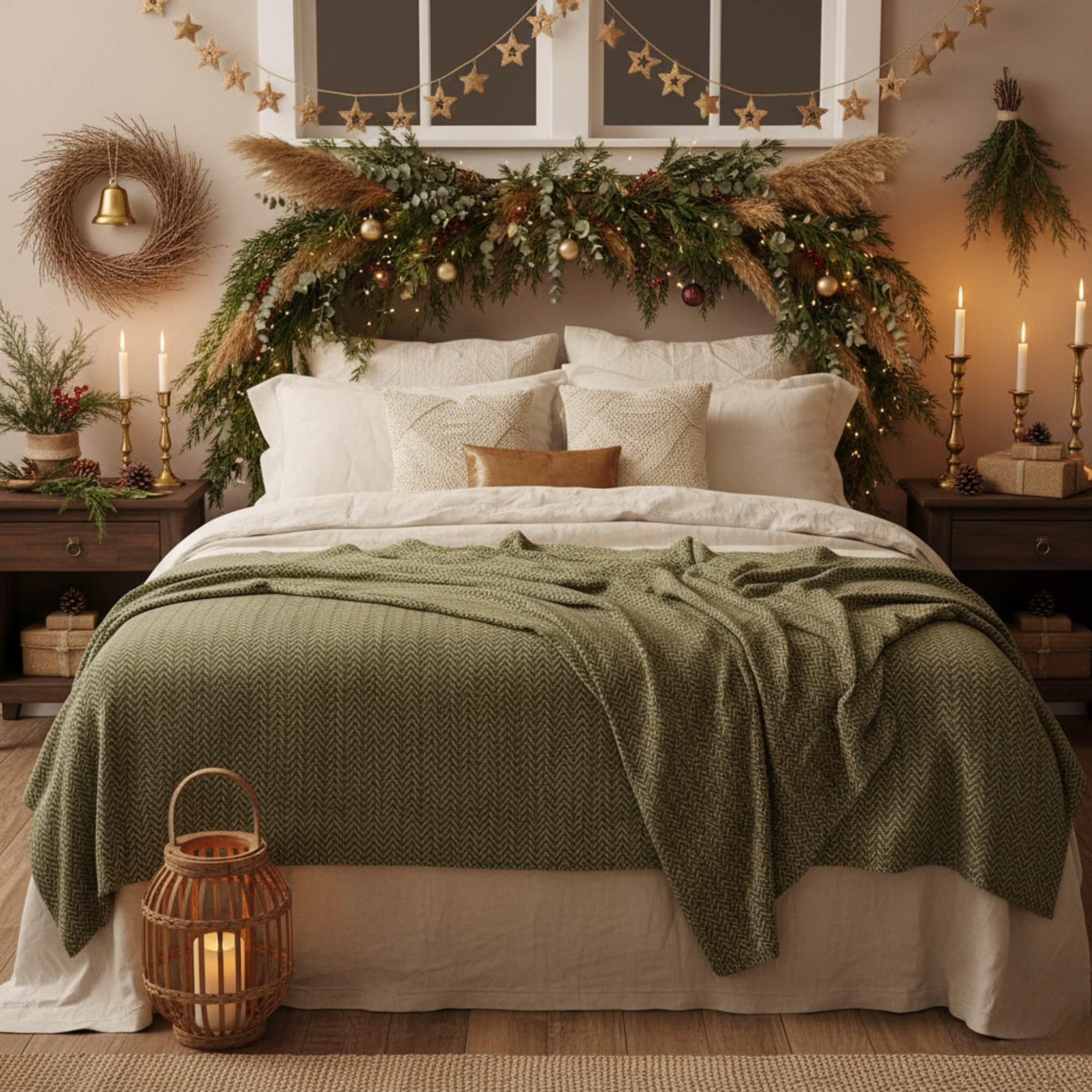 Cotton Herringbone Blanket: Olive Green