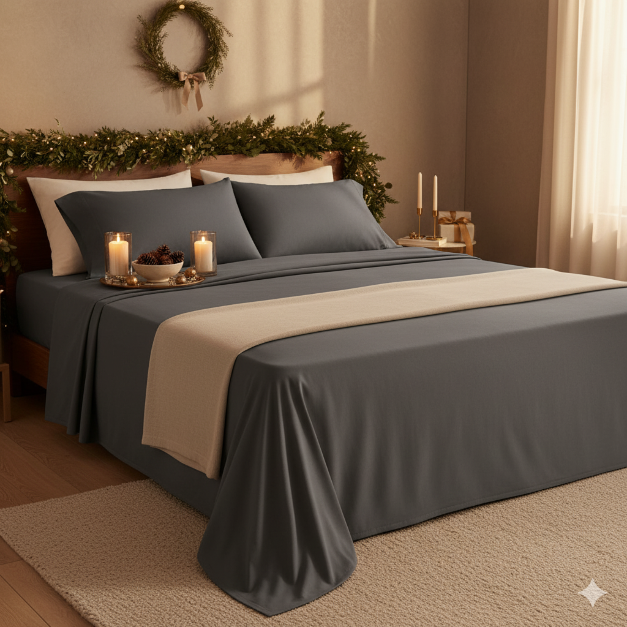 400 Thread Count Egyptian Cotton : Charcoal Grey Bedsheet Set