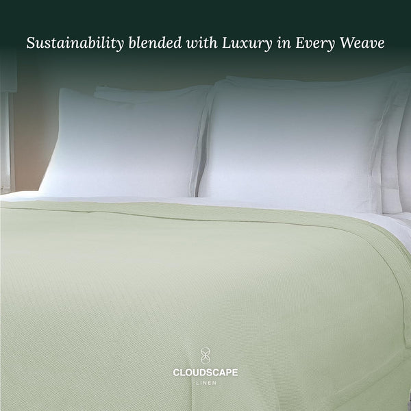 Cotton Herringbone Blanket - Sea Foam
