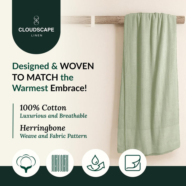 Cotton Herringbone Blanket - Sea Foam
