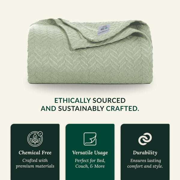 Cotton Herringbone Blanket - Sea Foam