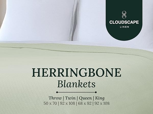 Cotton Herringbone Blanket - Sea Foam