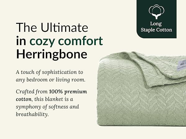 Cotton Herringbone Blanket - Sea Foam