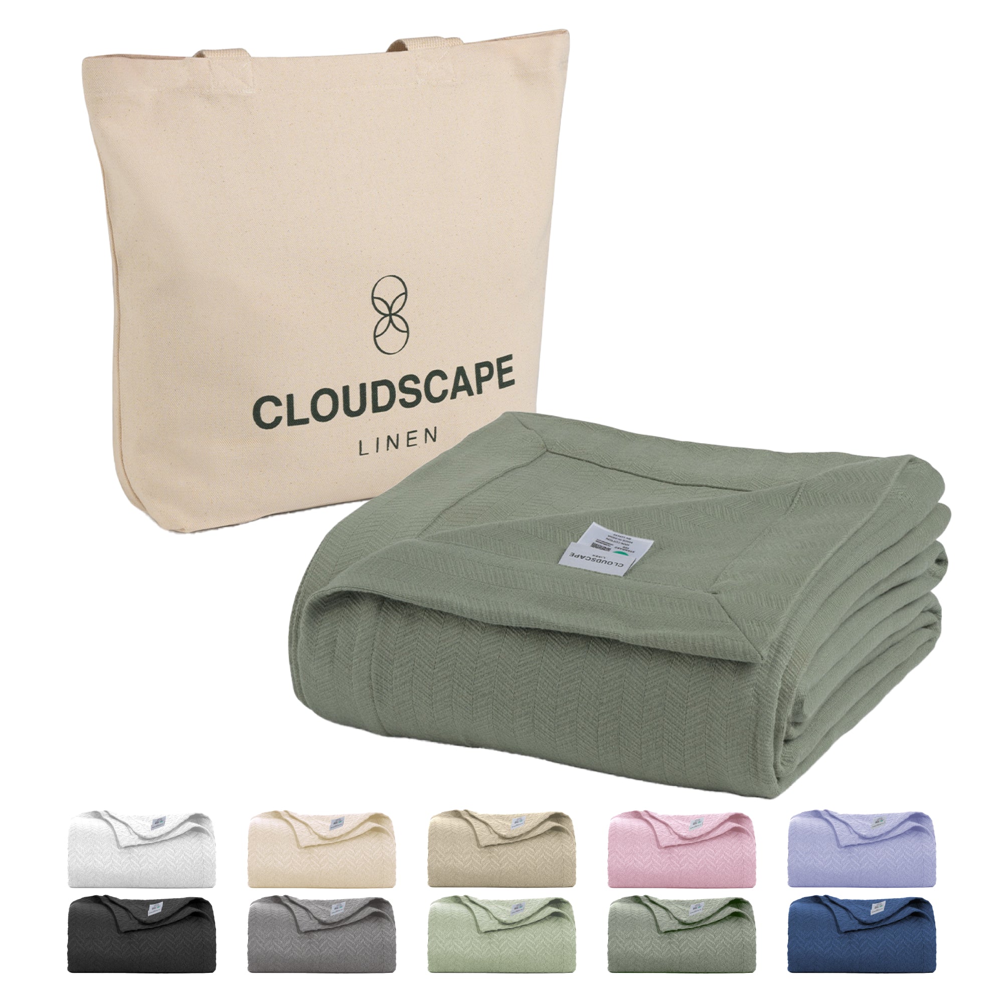Cotton Herringbone Blanket - Olive Green