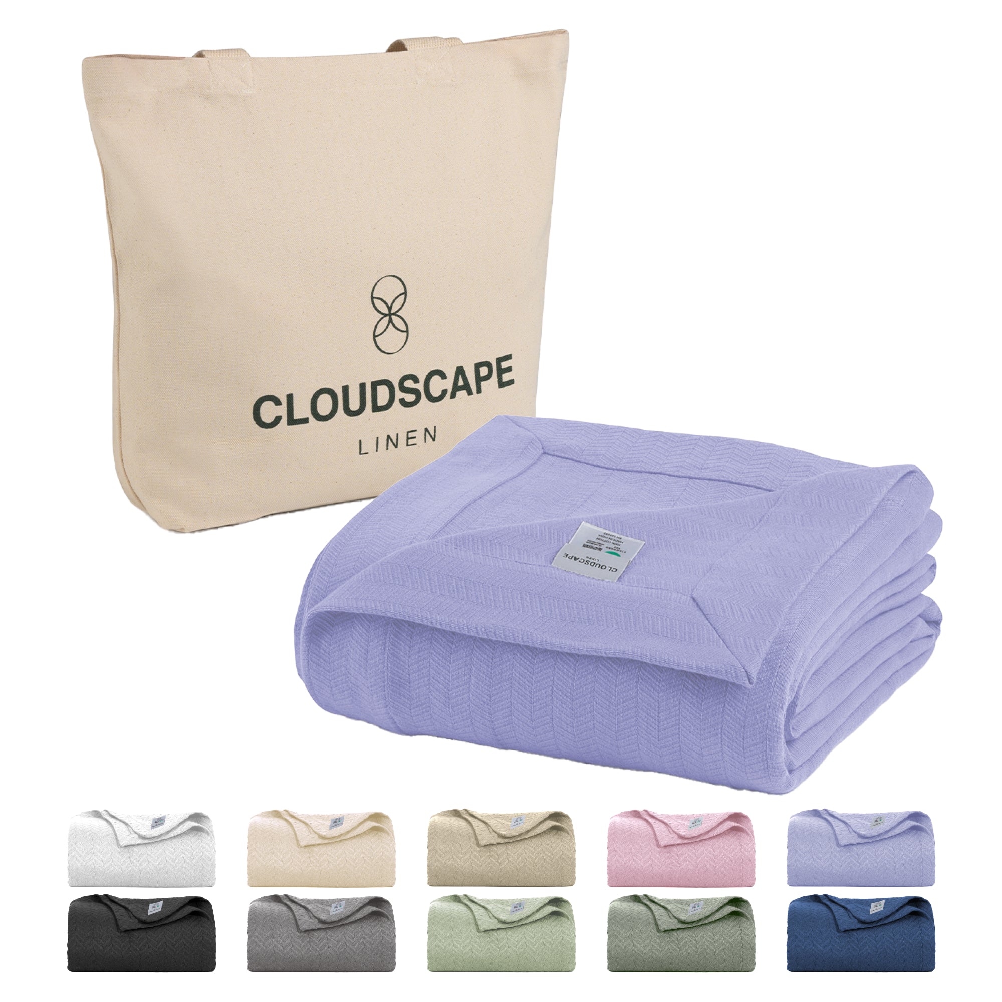 Cotton Herringbone Blanket - Lavender Blue