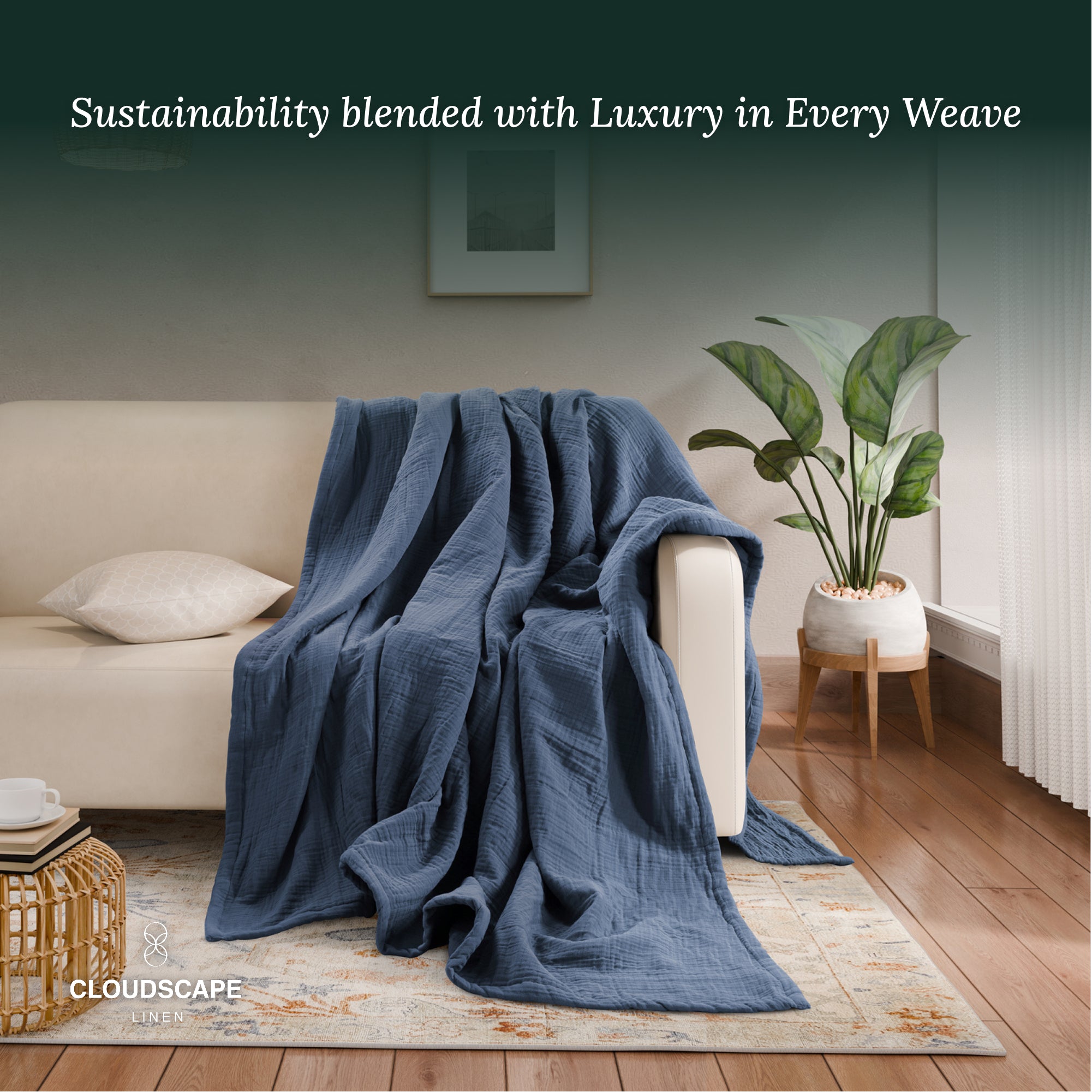 4 Layer Cotton Muslin Blanket: Ensign Blue