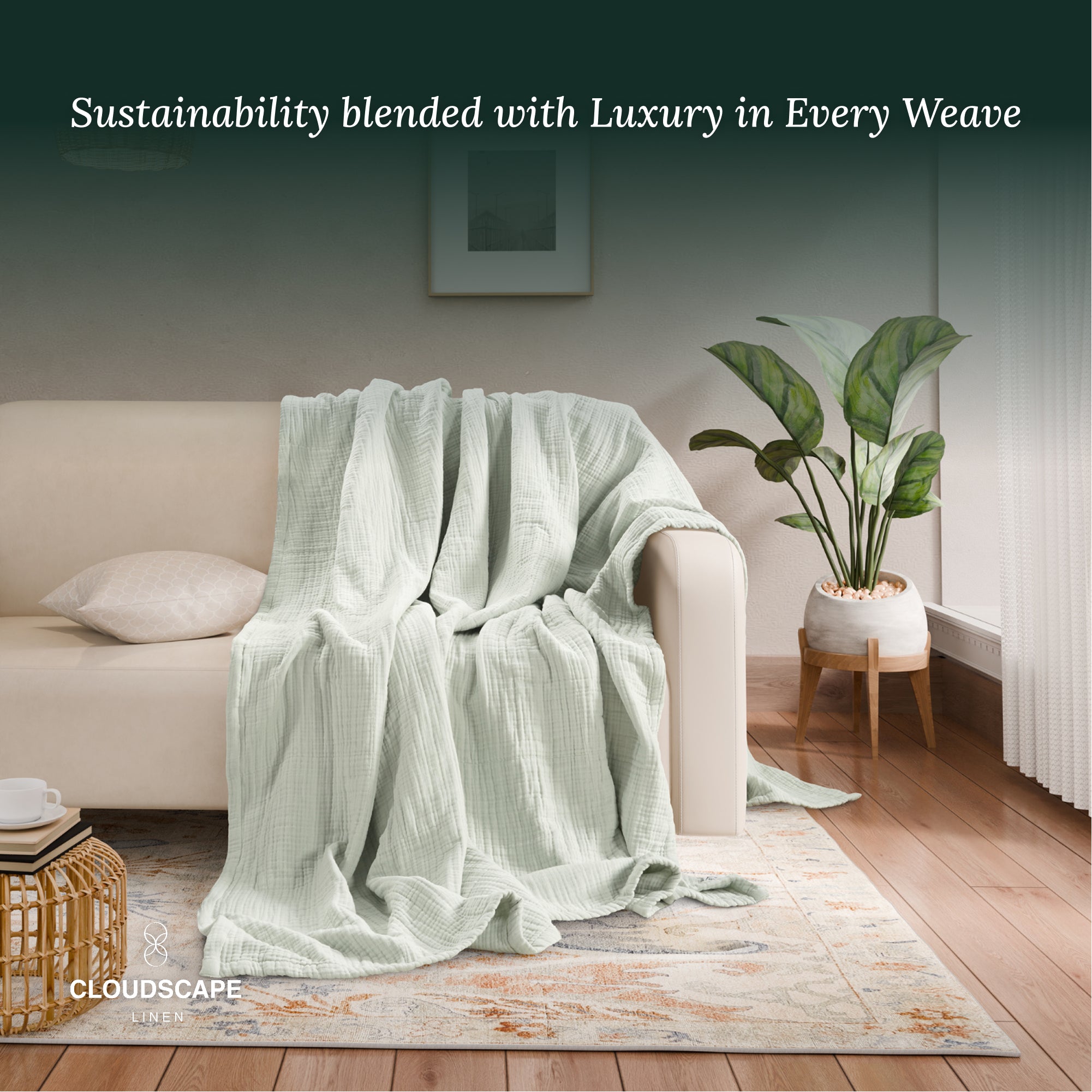 4 Layer Cotton Muslin Blanket - Sea Foam
