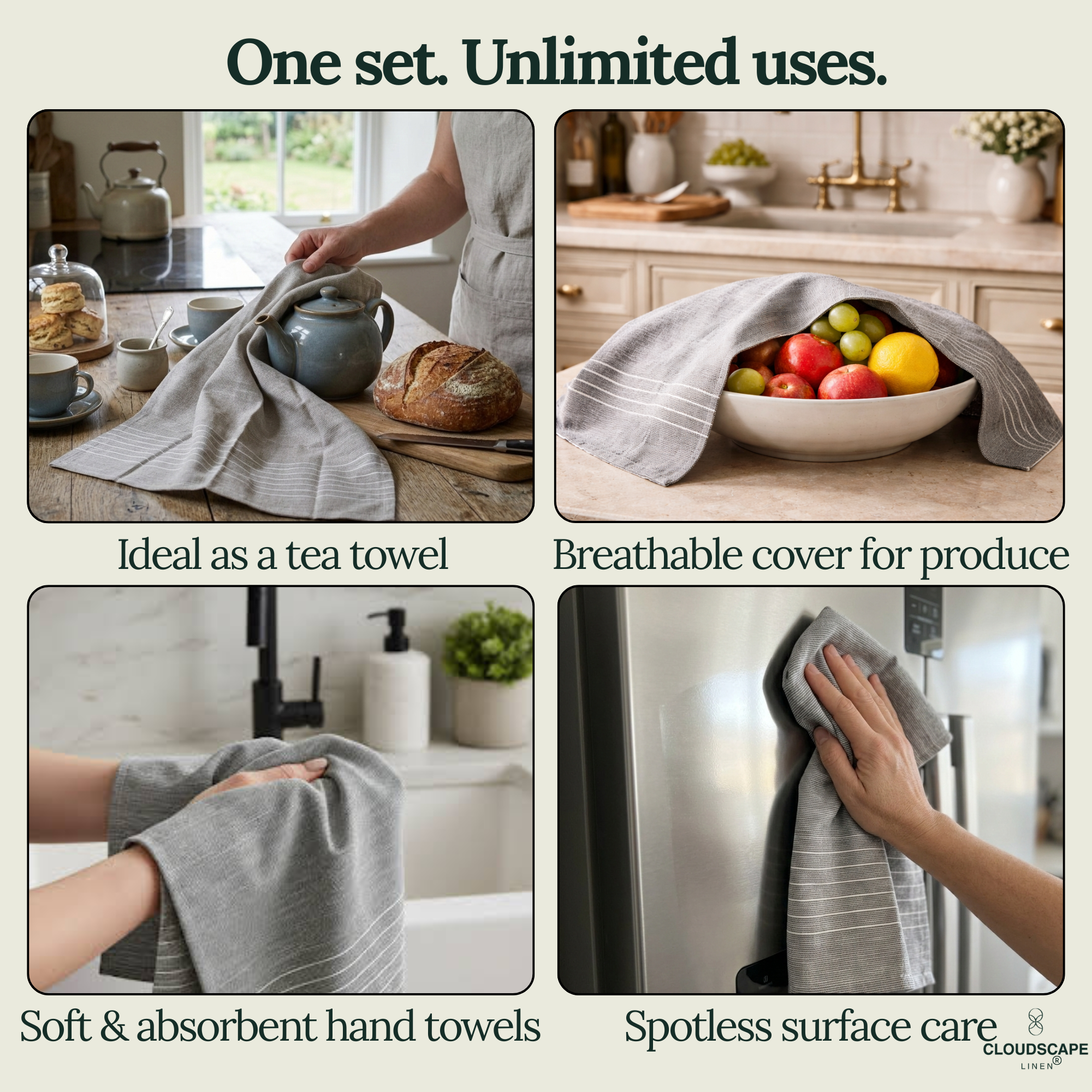 6-Piece Oversized Ribbed Slub Kitchen Towels - Aqua, Indigo, Grey