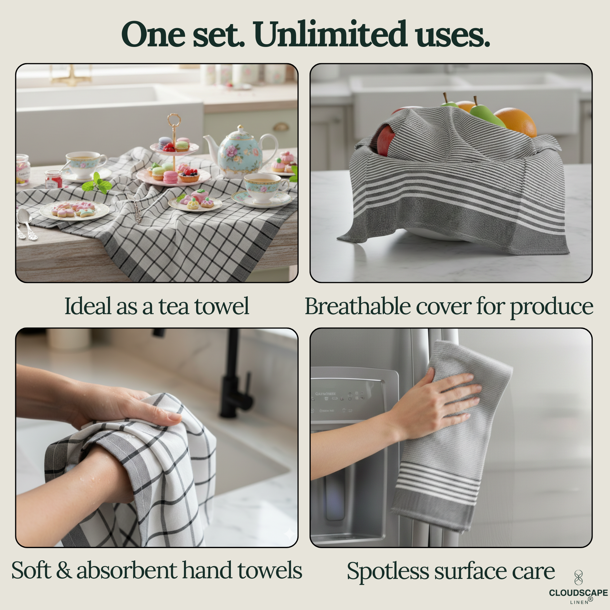 6-Piece Oversized Kitchen Towels - Grey