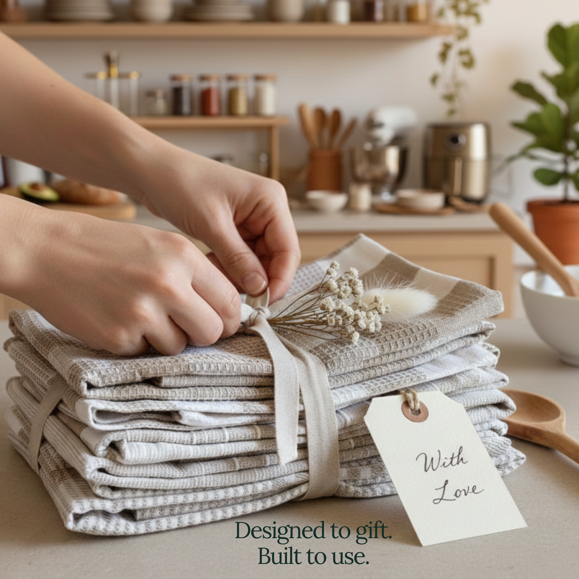 6-Piece Oversized Kitchen Towels: Beige