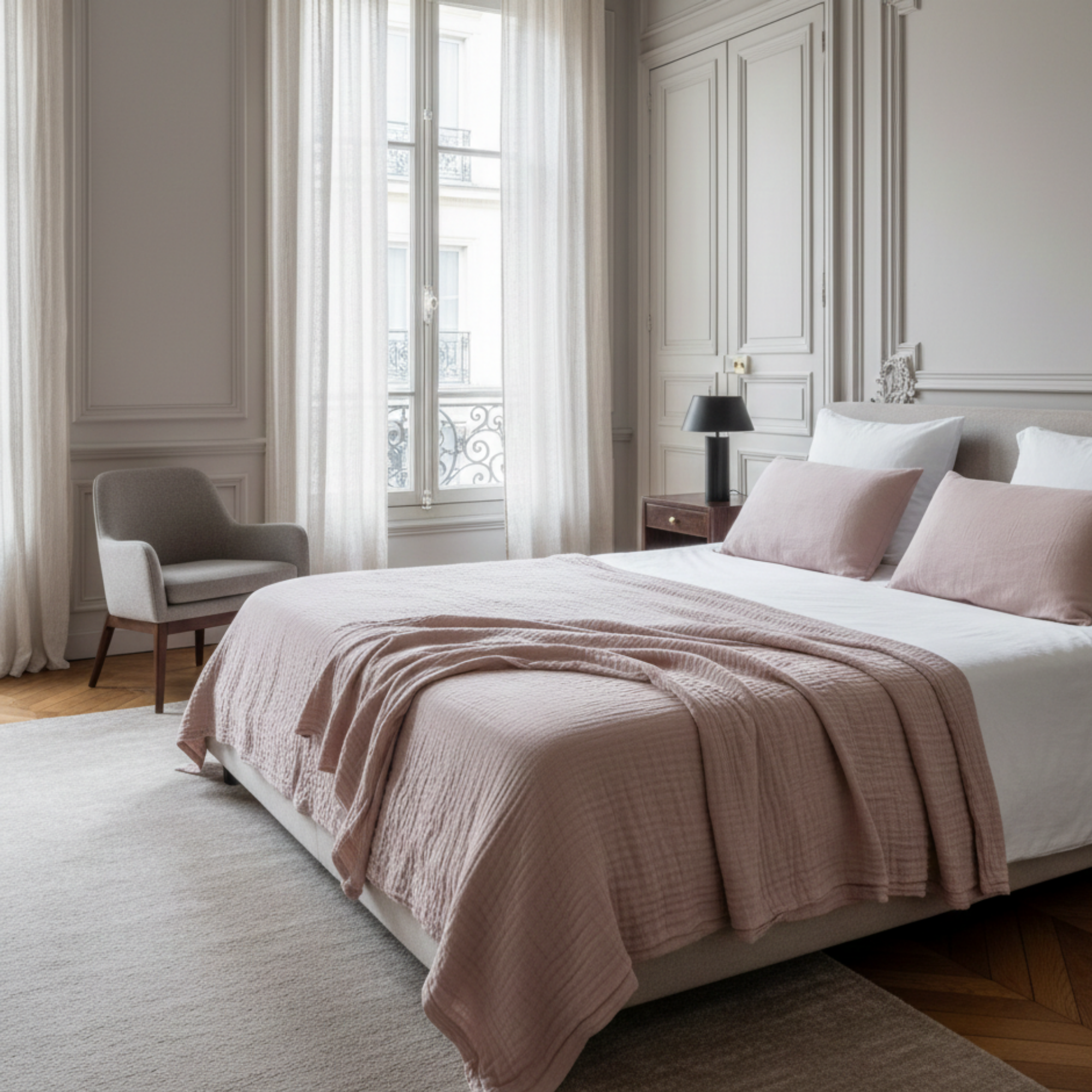 4 Layer Cotton Muslin Blanket : Seashell Pink