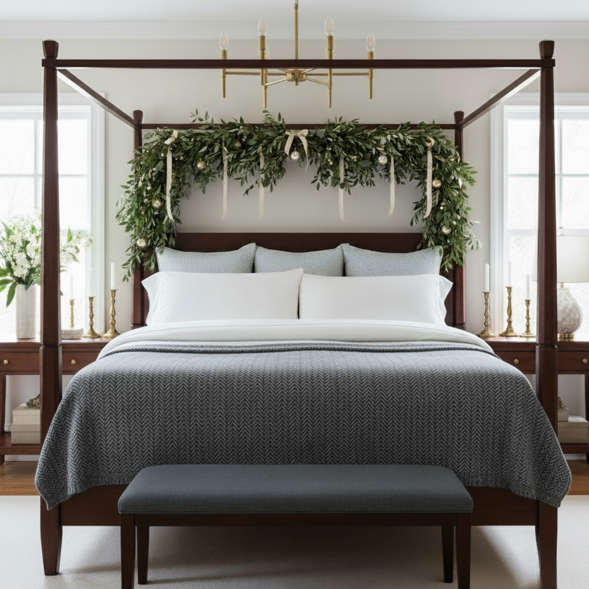 Cotton Herringbone Blanket: Dark Grey