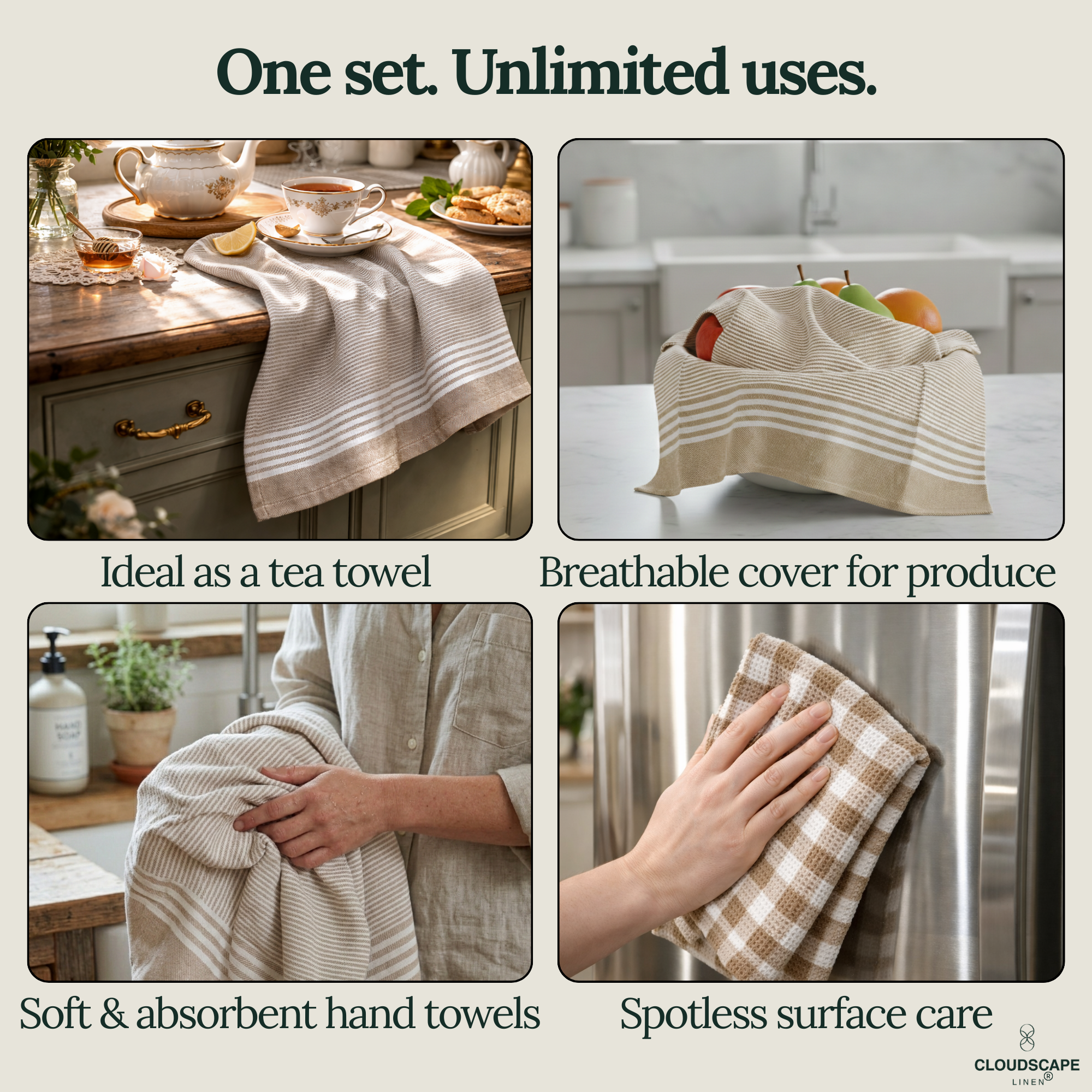 6-Piece Oversized Kitchen Towels: Beige
