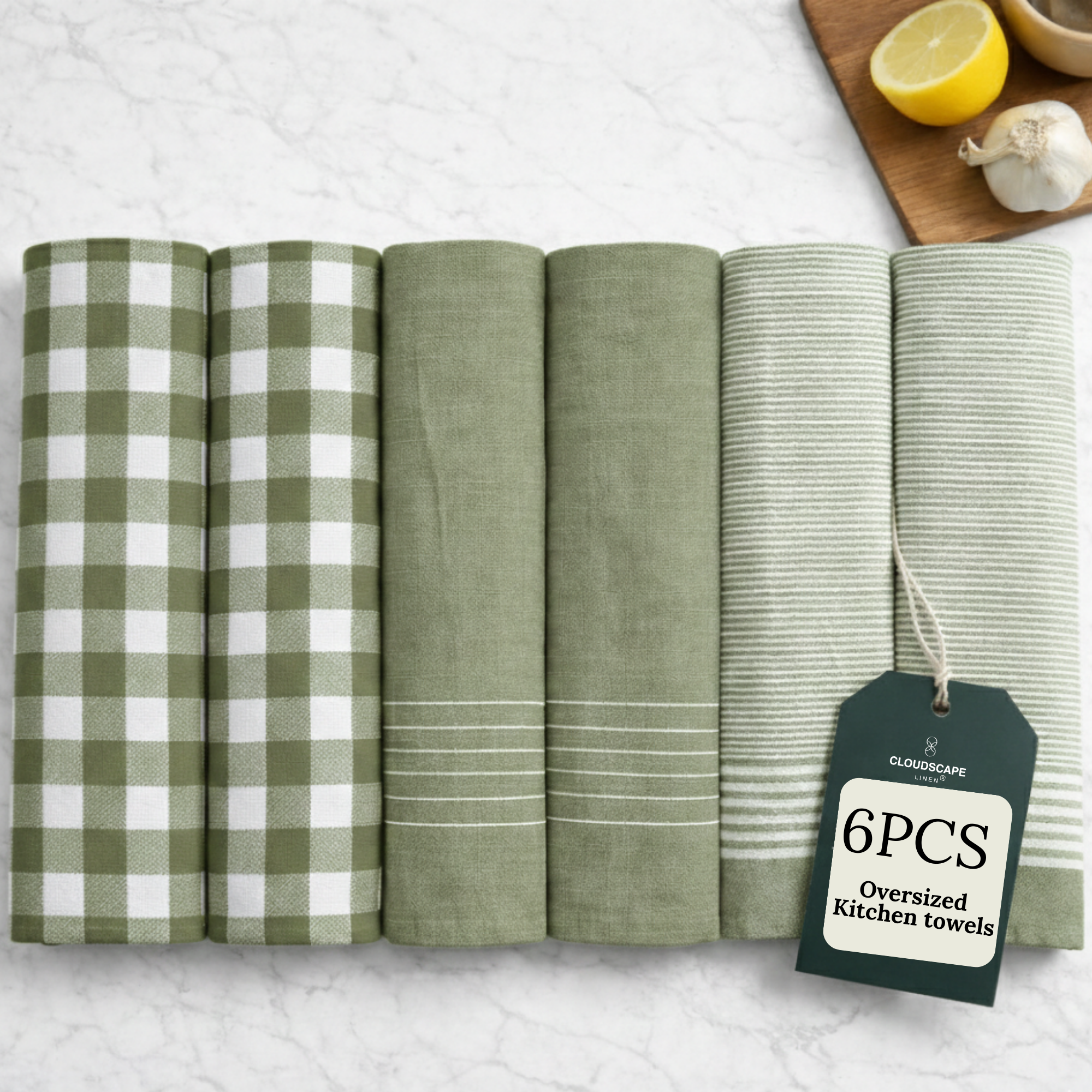 6-Piece Oversized Kitchen Towels: Olive