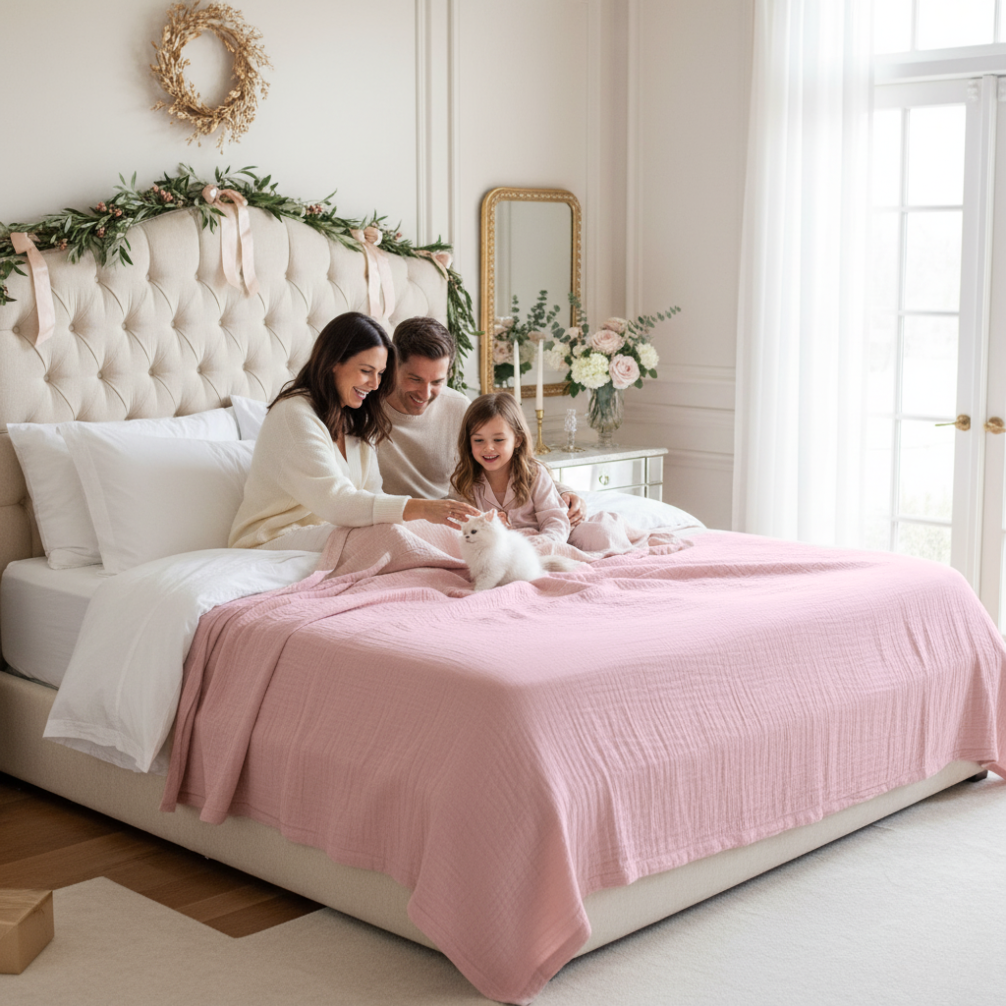 8 Layer Cotton Muslin Blanket - Sea Shell Pink