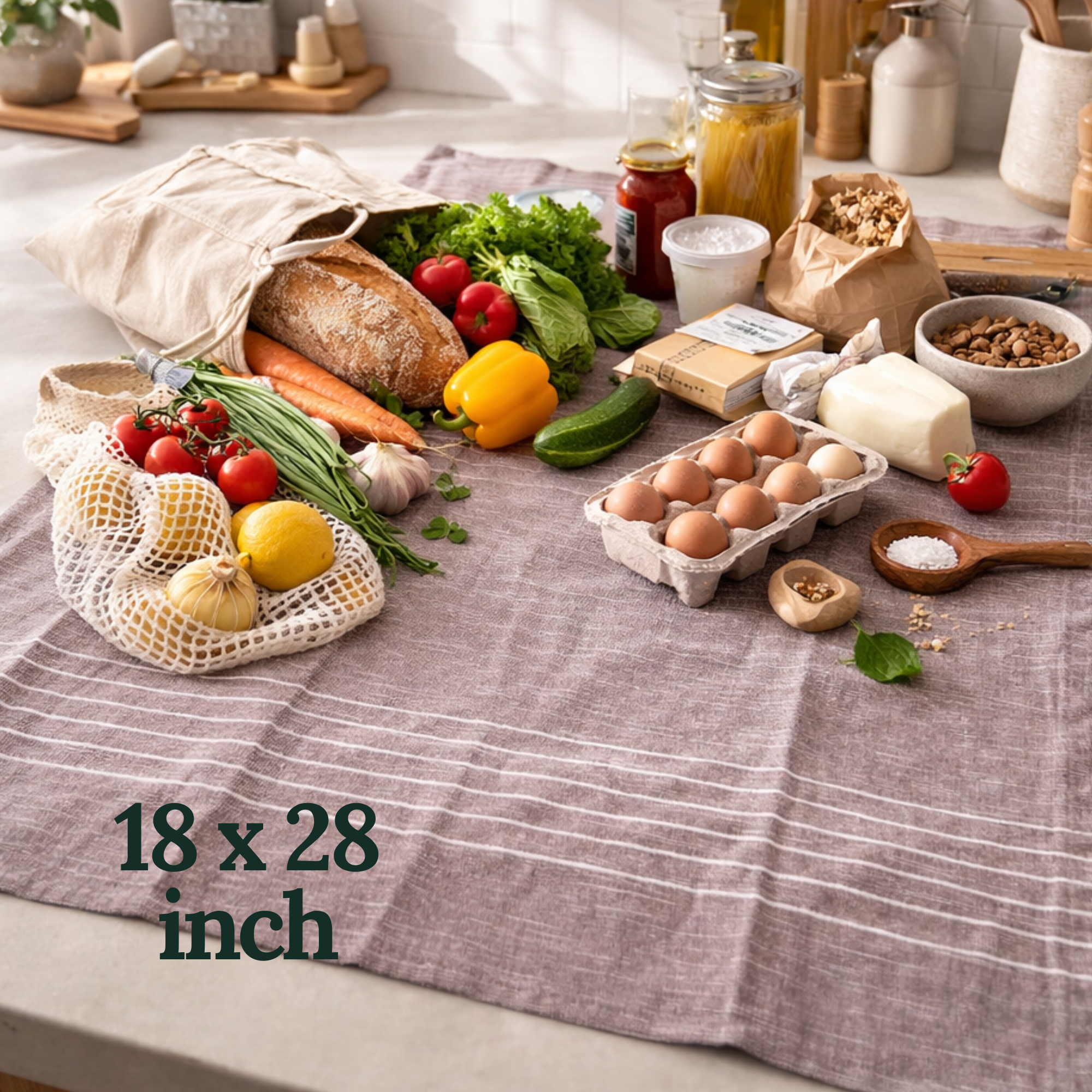 6-Piece Oversized Ribbed Slub Kitchen Towels - Beige, Olive, Rust