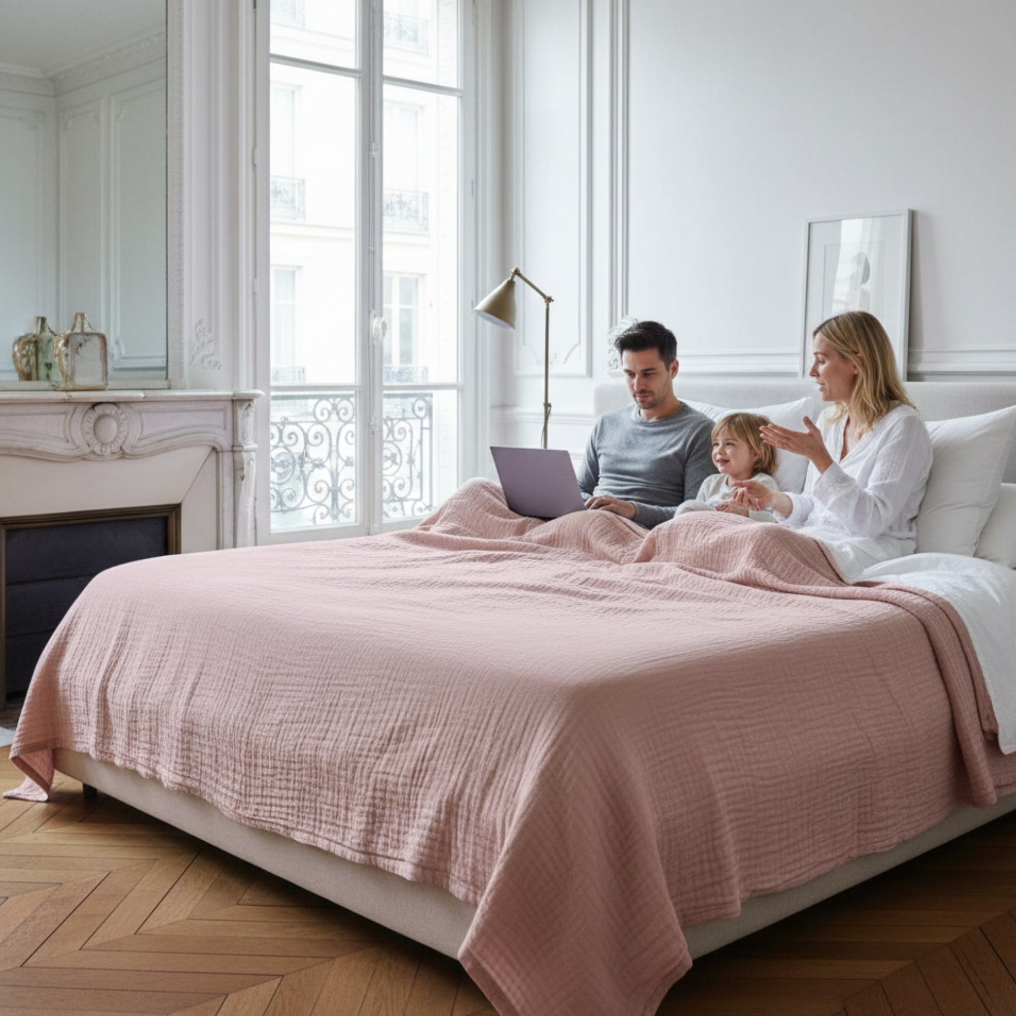 4 Layer Cotton Muslin Blanket : Seashell Pink