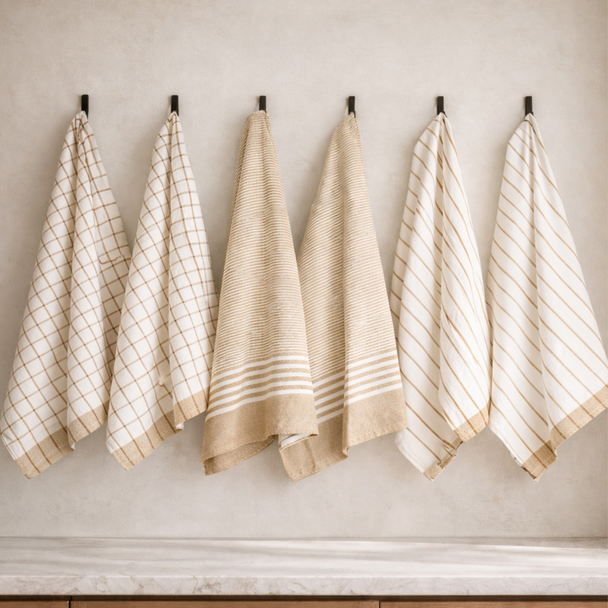 6-Piece Oversized Cotton Kitchen Towels - Beige