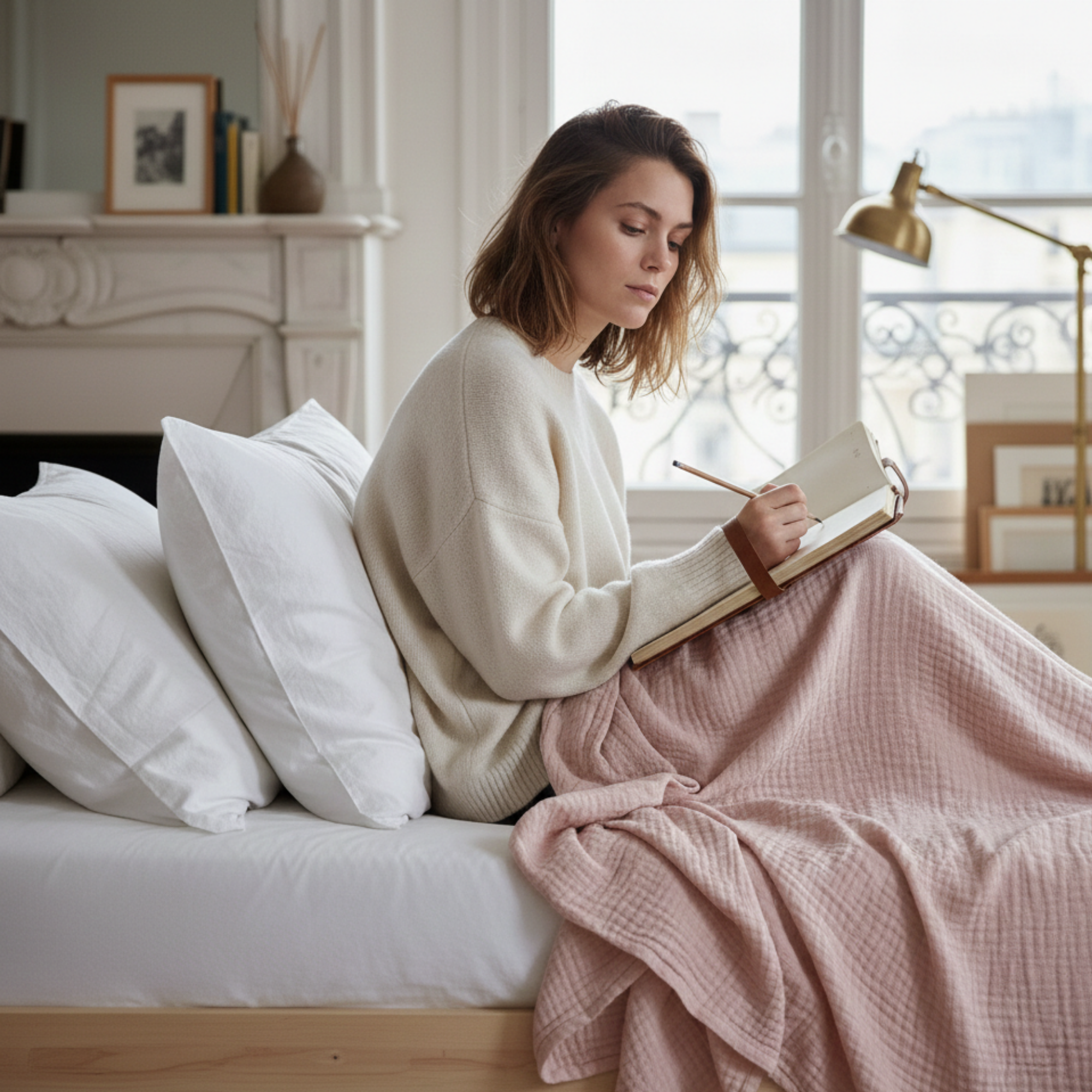 4 Layer Cotton Muslin Blanket : Seashell Pink