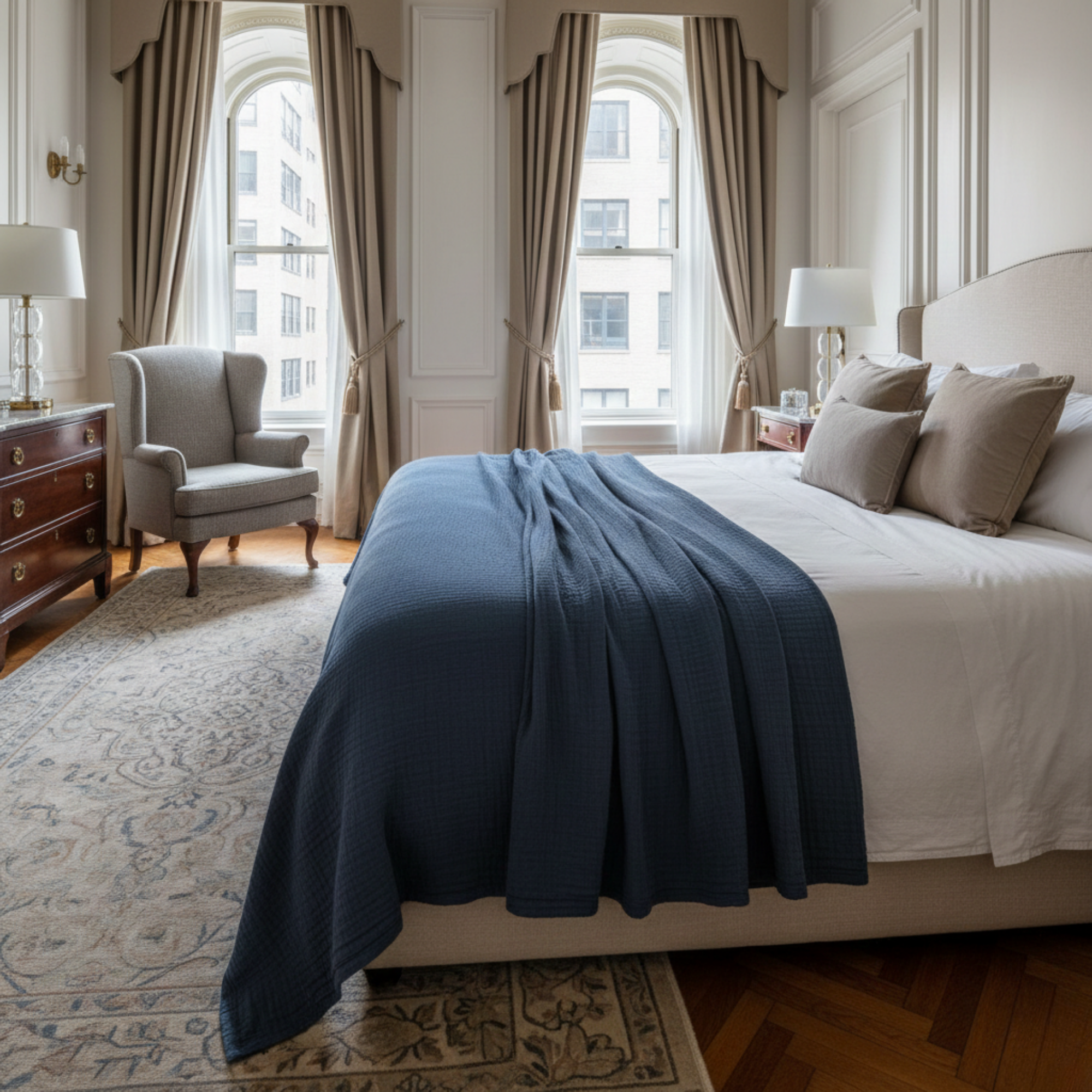 4 Layer Cotton Muslin Blanket: Ensign Blue