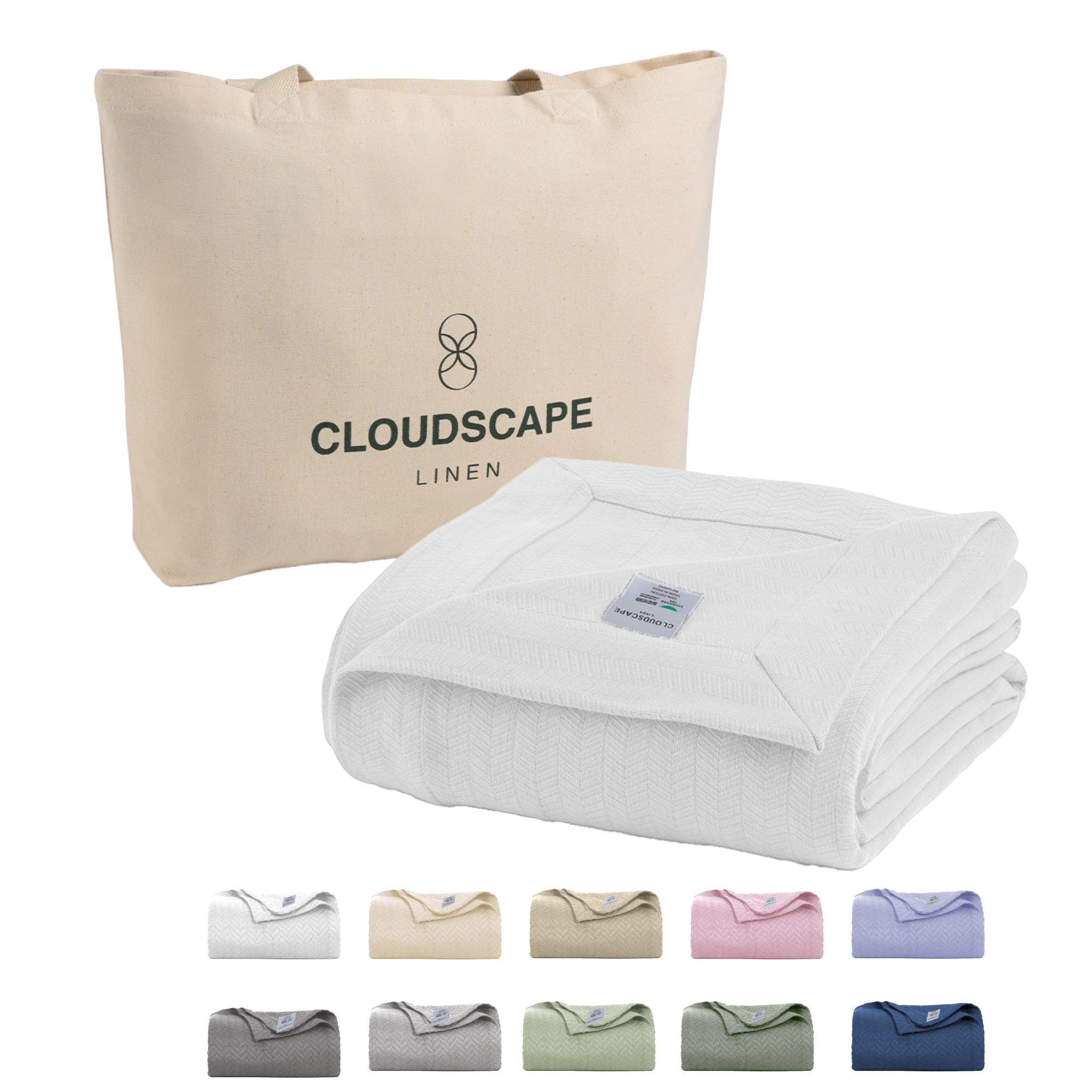 Cotton Herringbone Blanket - White