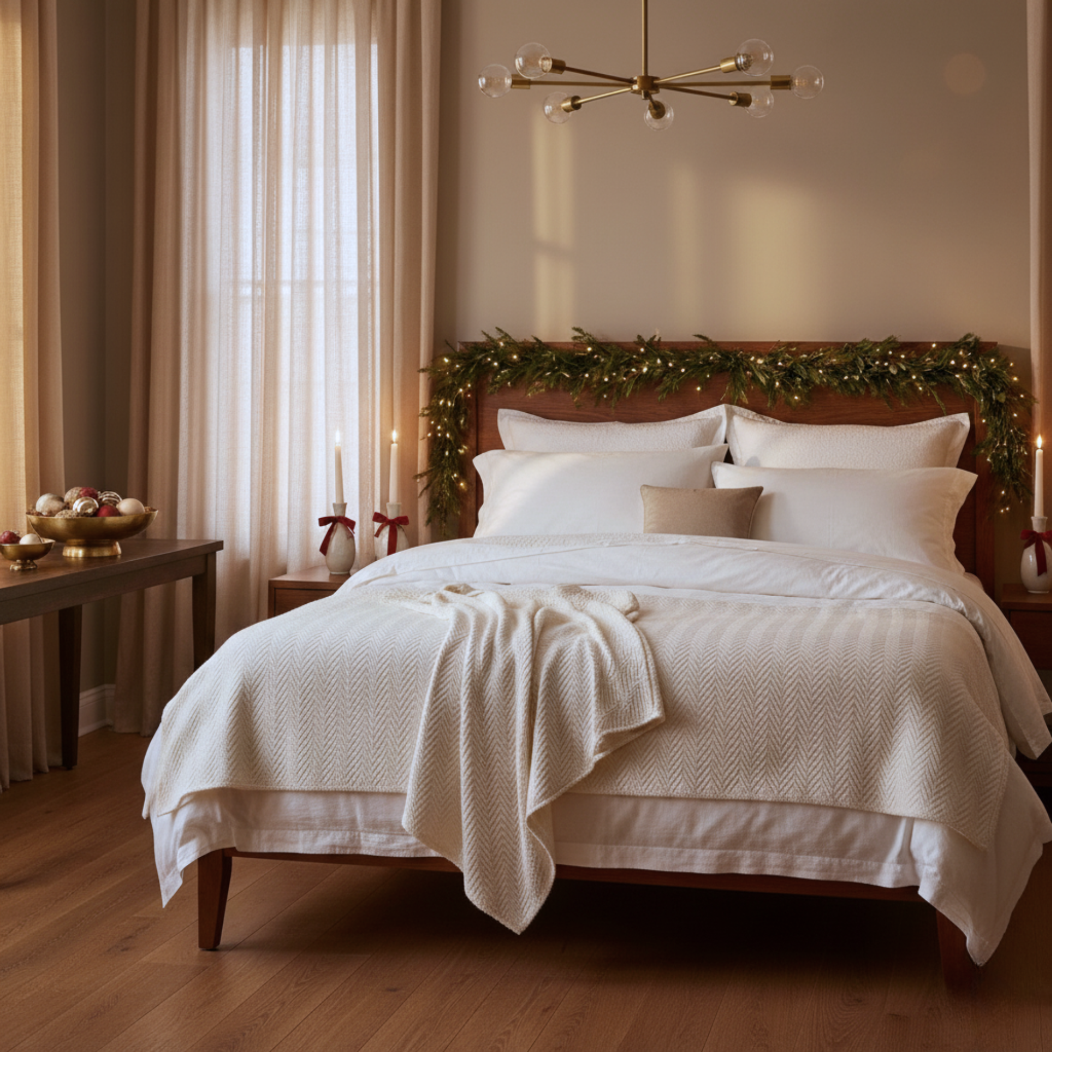 Cotton Herringbone Blanket: White