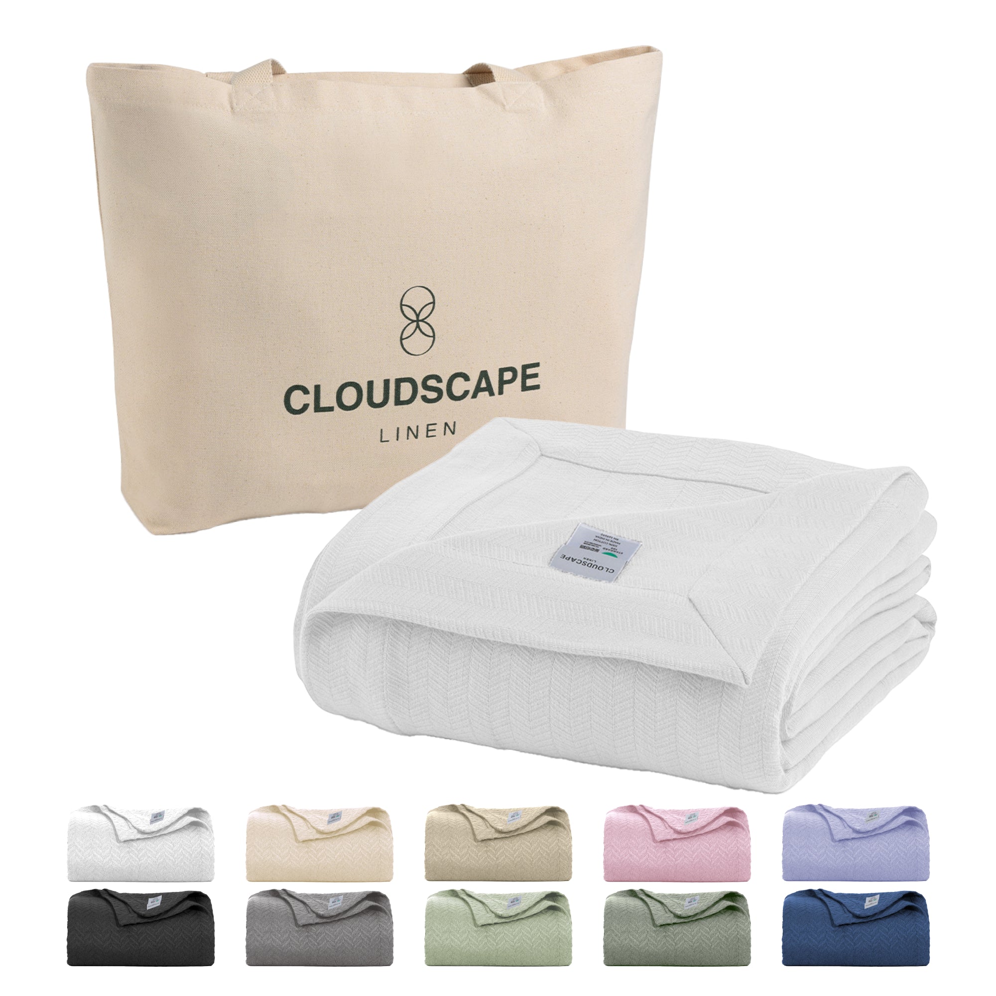 Cotton Herringbone Blanket - White