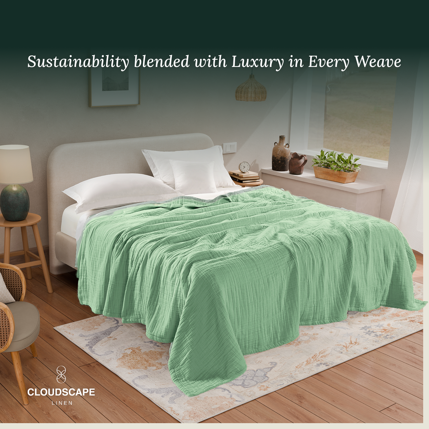 8 Layer Cotton Muslin Blanket - Olive Green