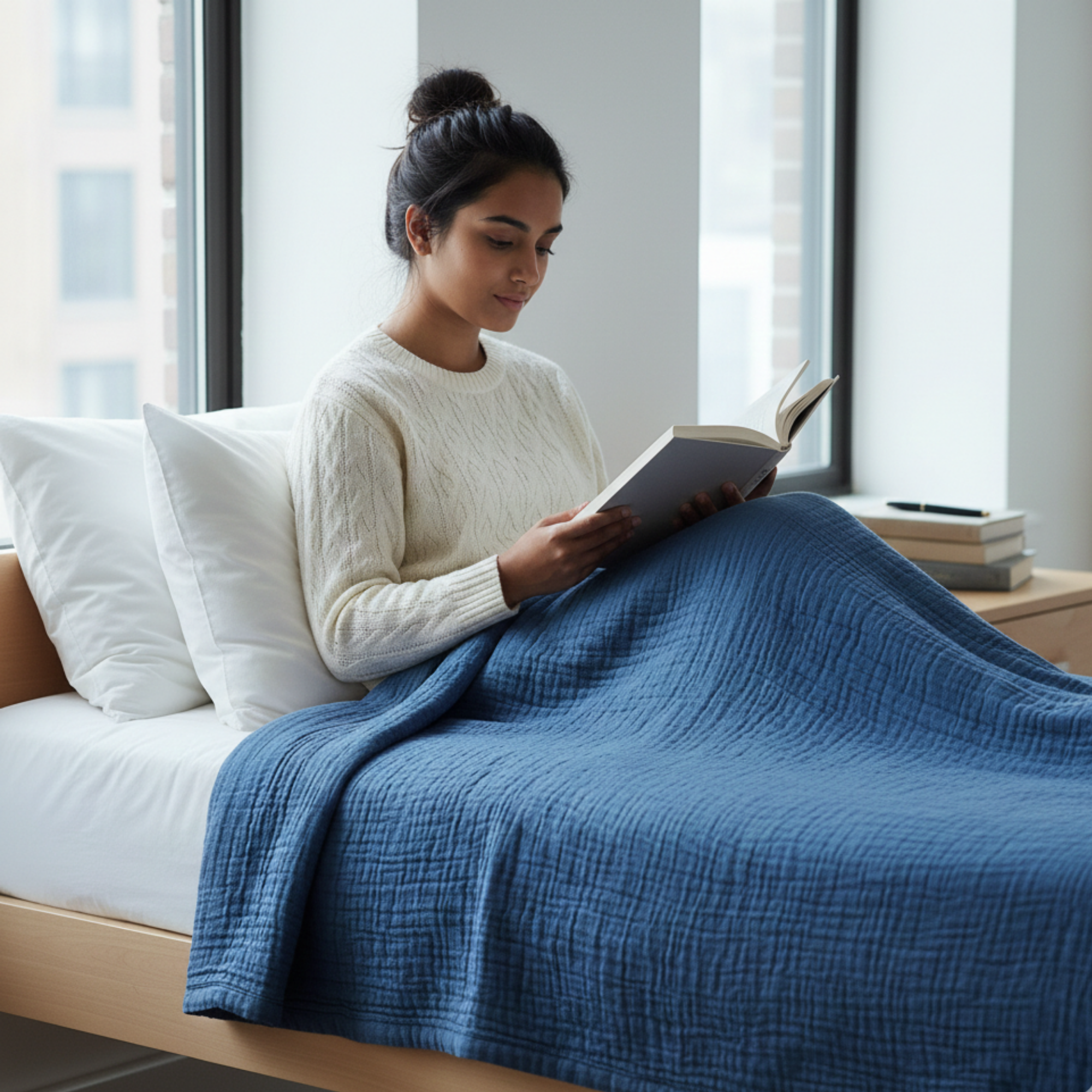 4 Layer Cotton Muslin Blanket: Ensign Blue