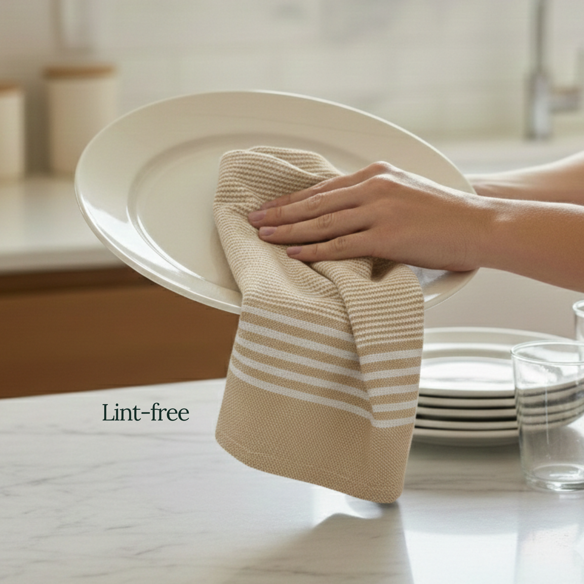 6-Piece Oversized Cotton Kitchen Towels - Beige