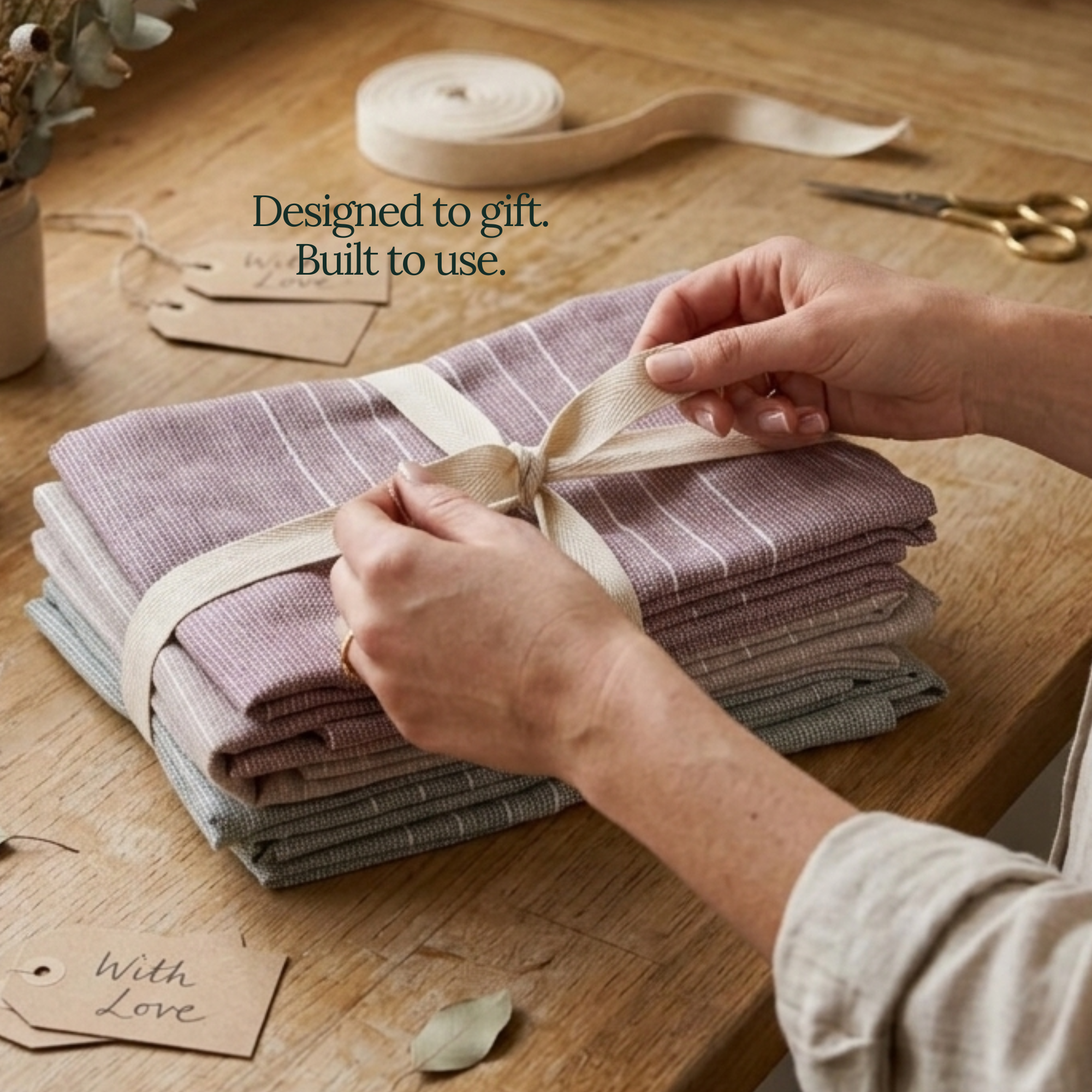 6-Piece Oversized Ribbed Slub Kitchen Towels - Beige, Olive, Rust