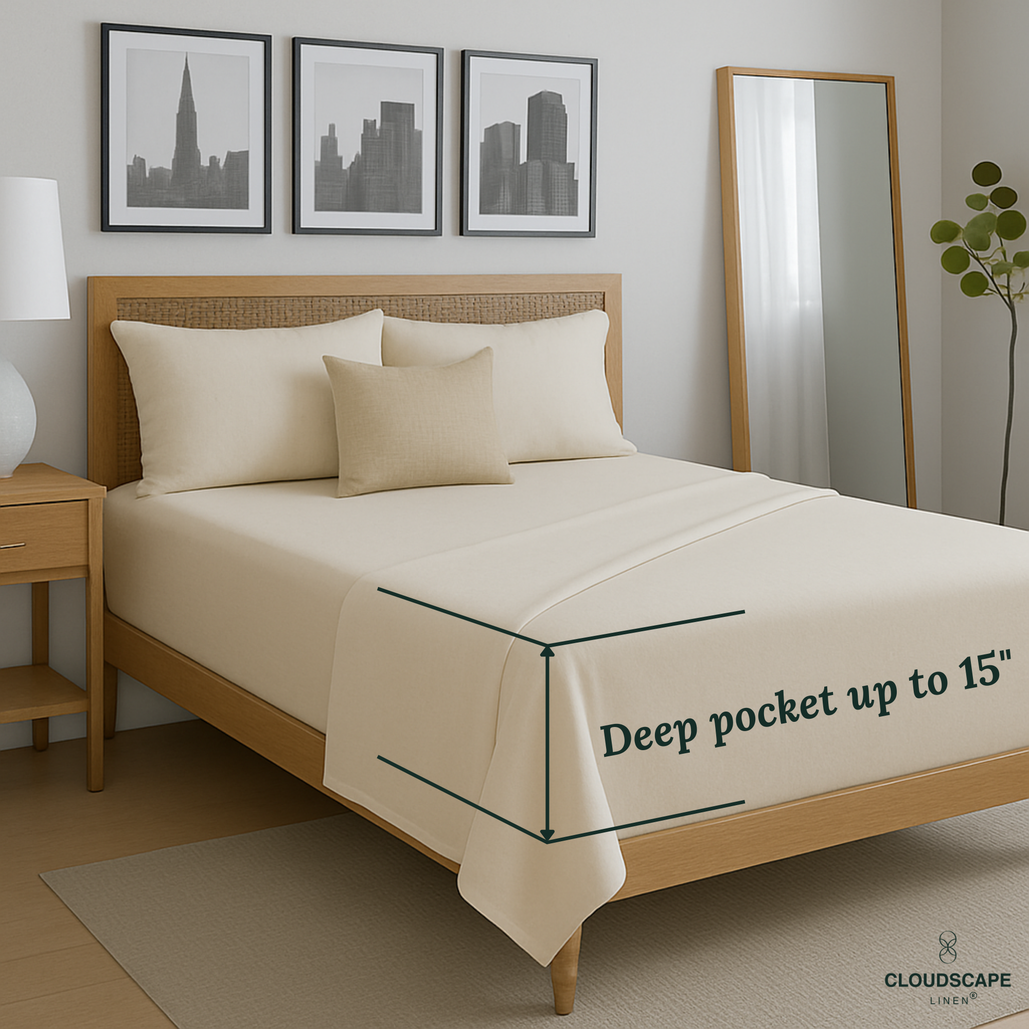 1000 Thread Count Egyptian Cotton : Ivory Bedsheet Set