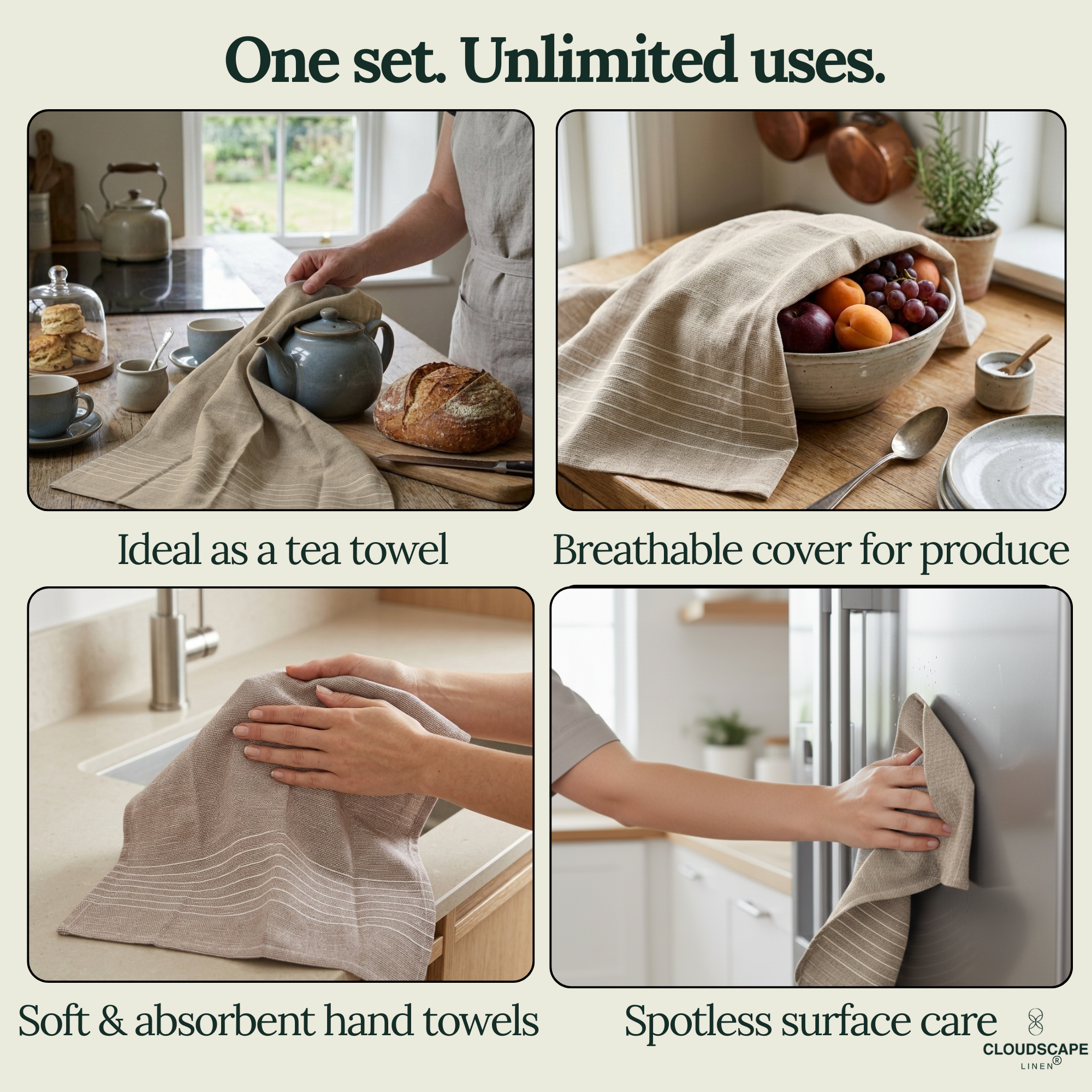 6-Piece Oversized Ribbed Slub Kitchen Towels - Beige, Olive, Rust