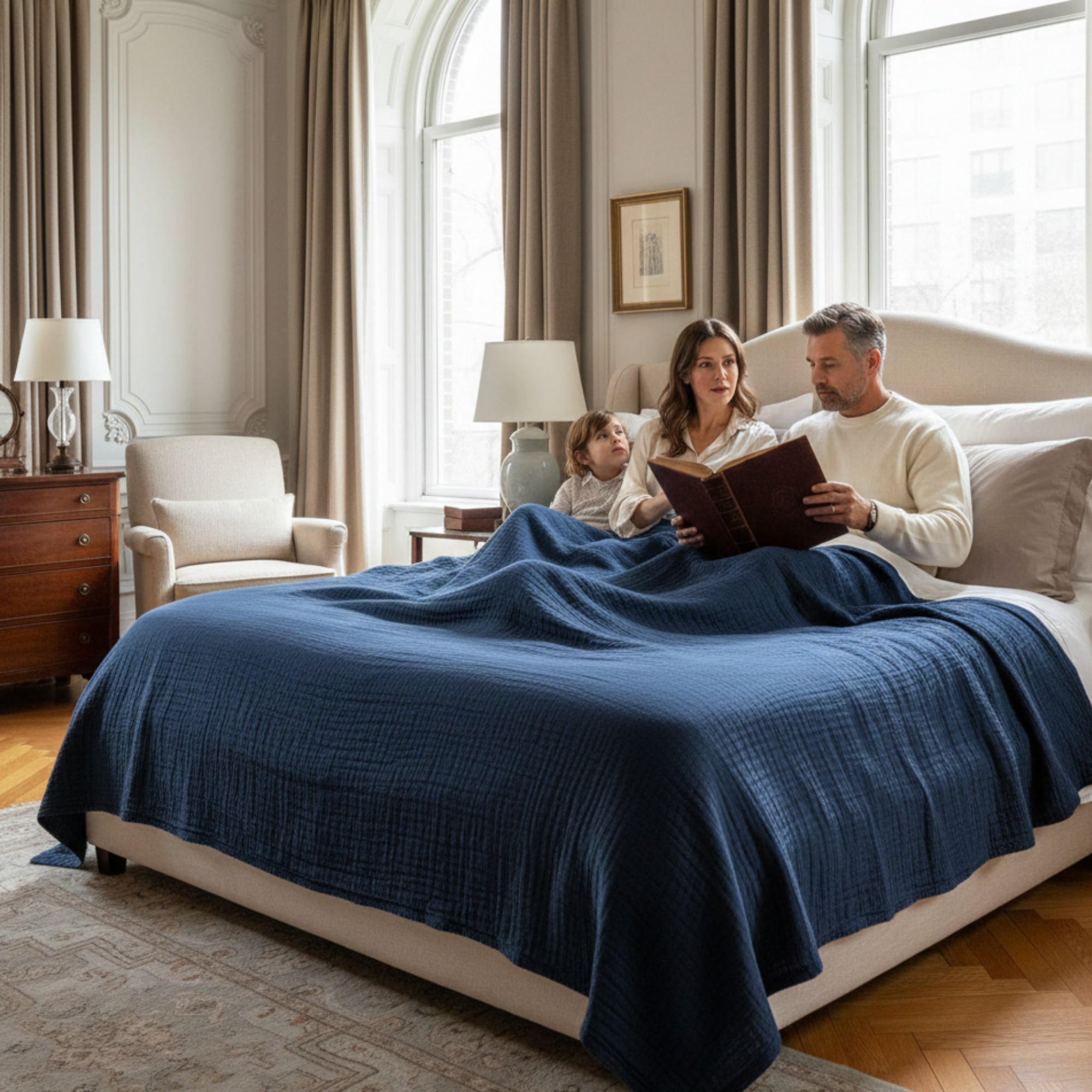 4 Layer Cotton Muslin Blanket: Ensign Blue