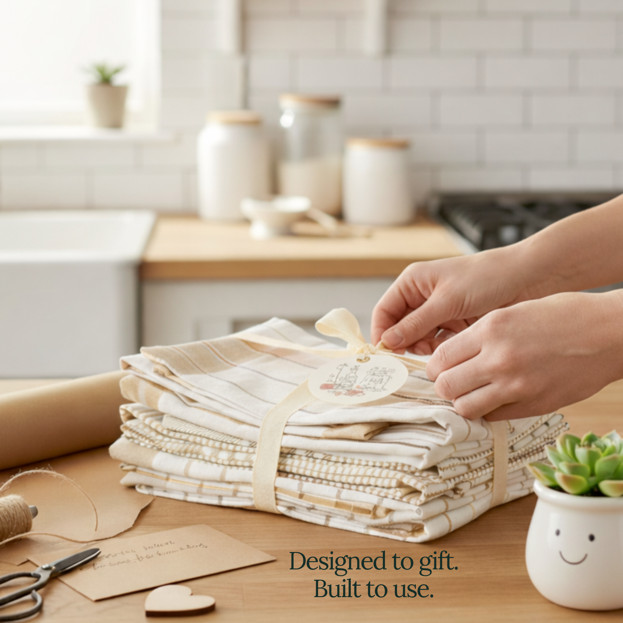 6-Piece Oversized Cotton Kitchen Towels - Beige