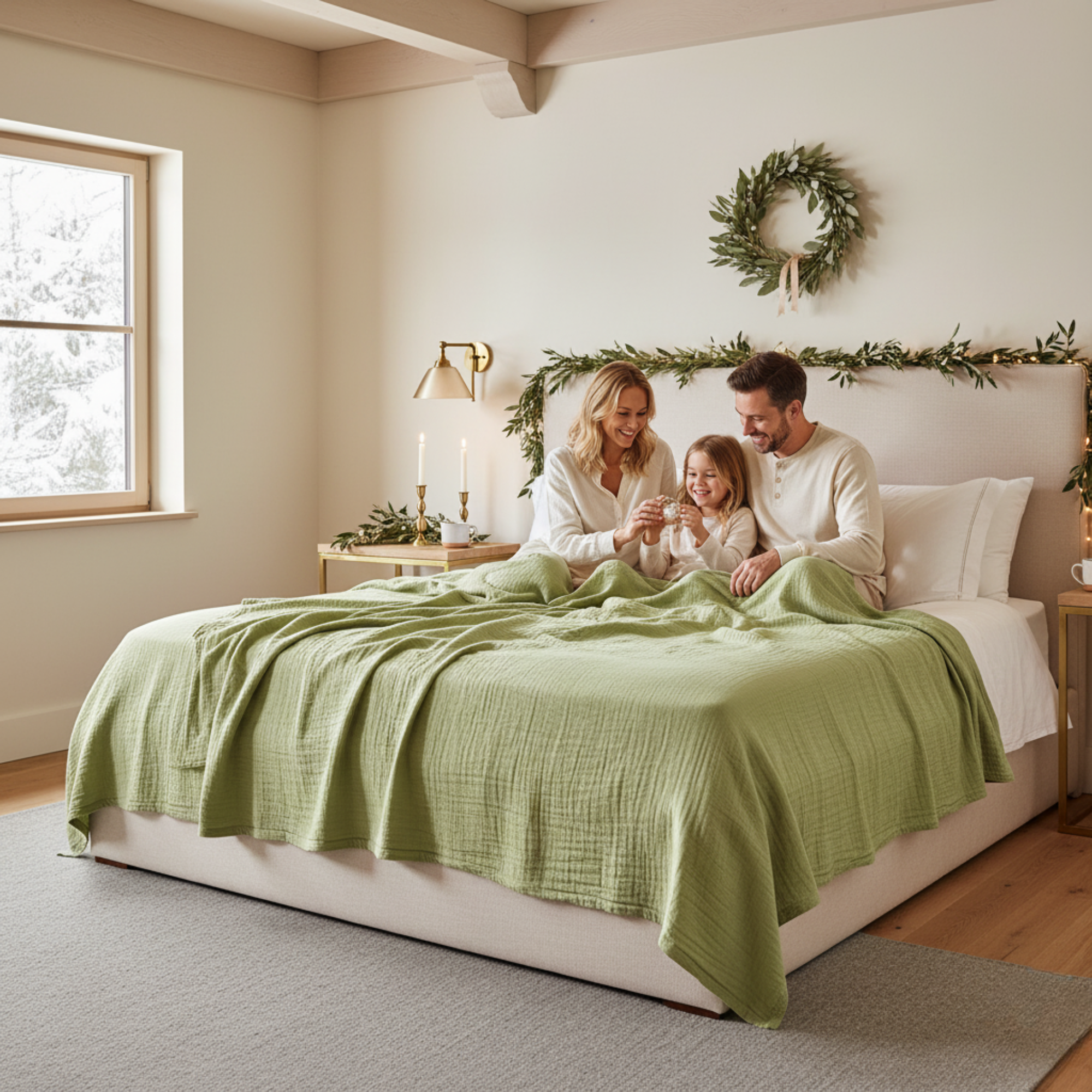 8 Layer Cotton Muslin Blanket - Sea Foam