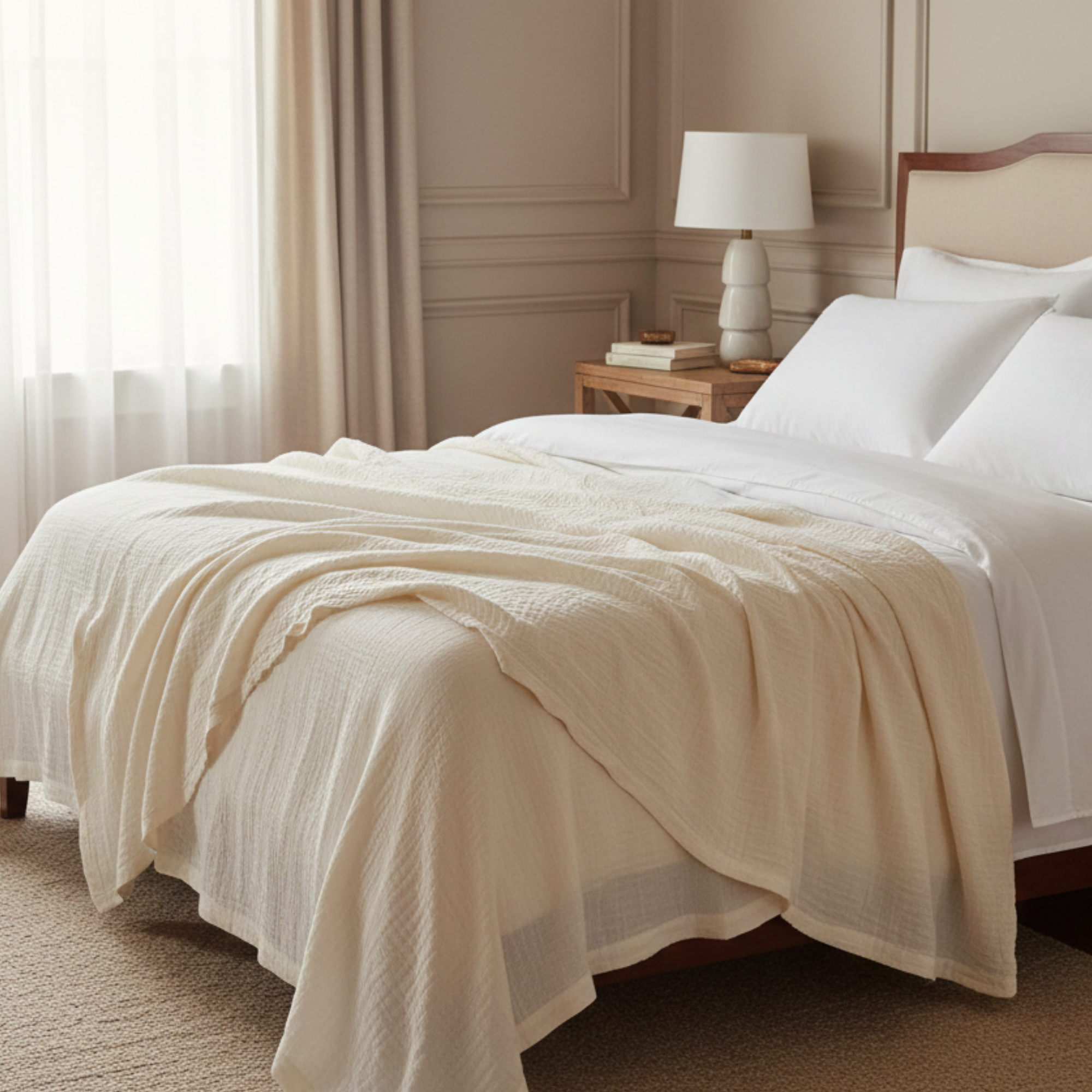 4 Layer Cotton Muslin Blanket: Ivory