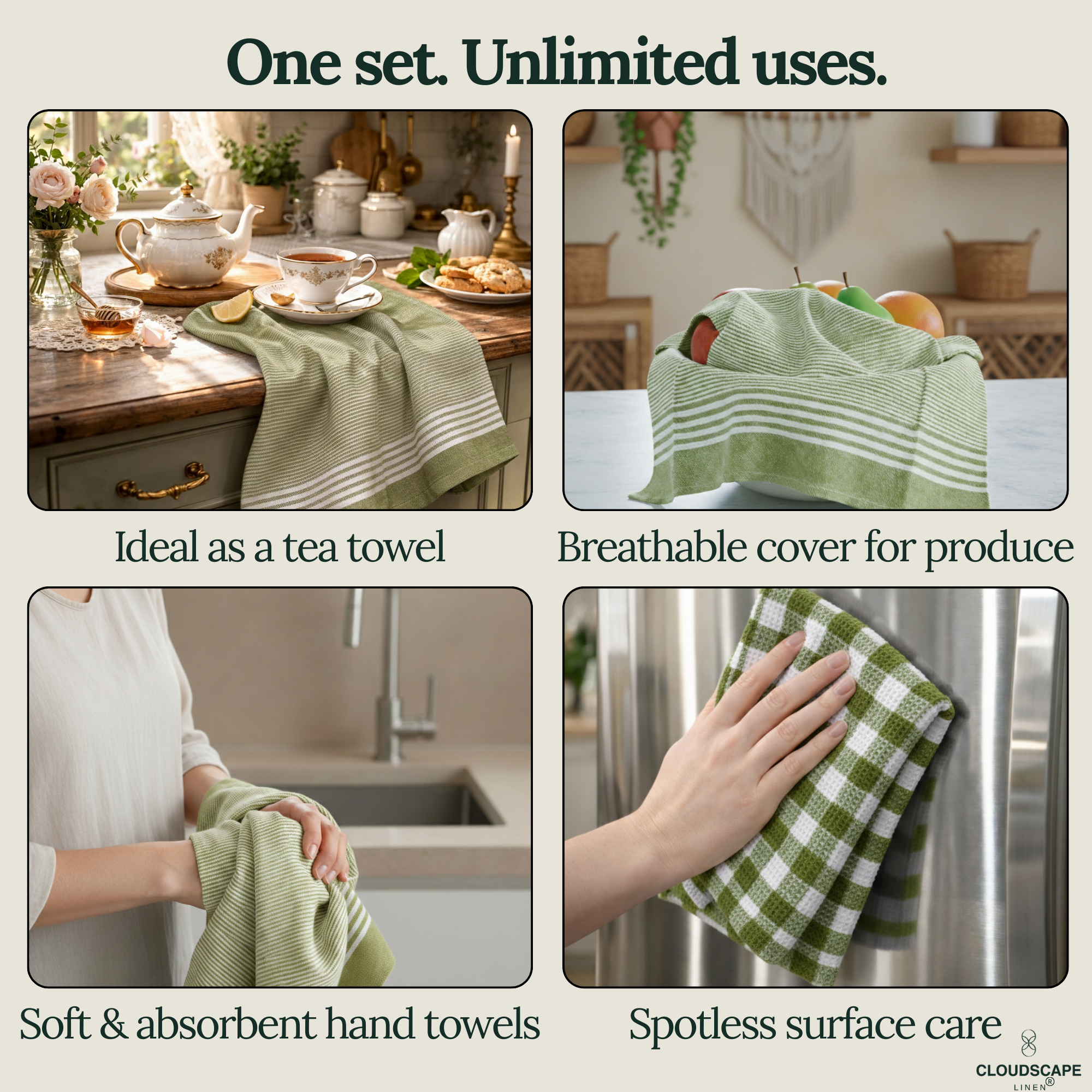 6-Piece Oversized Kitchen Towels: Olive