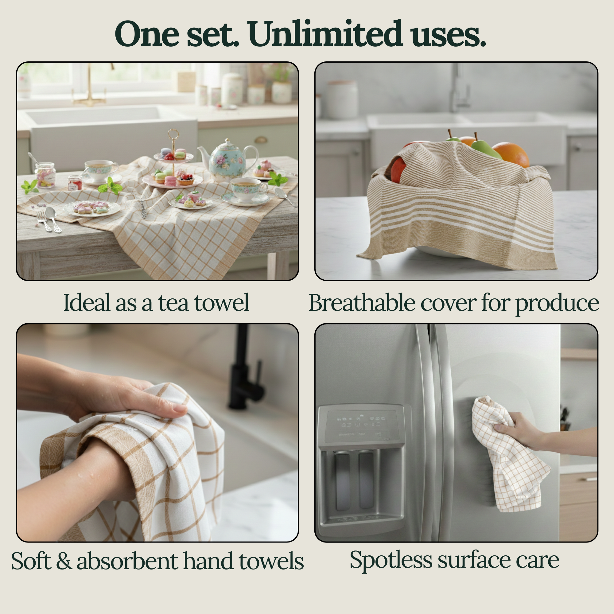 6-Piece Oversized Cotton Kitchen Towels - Beige