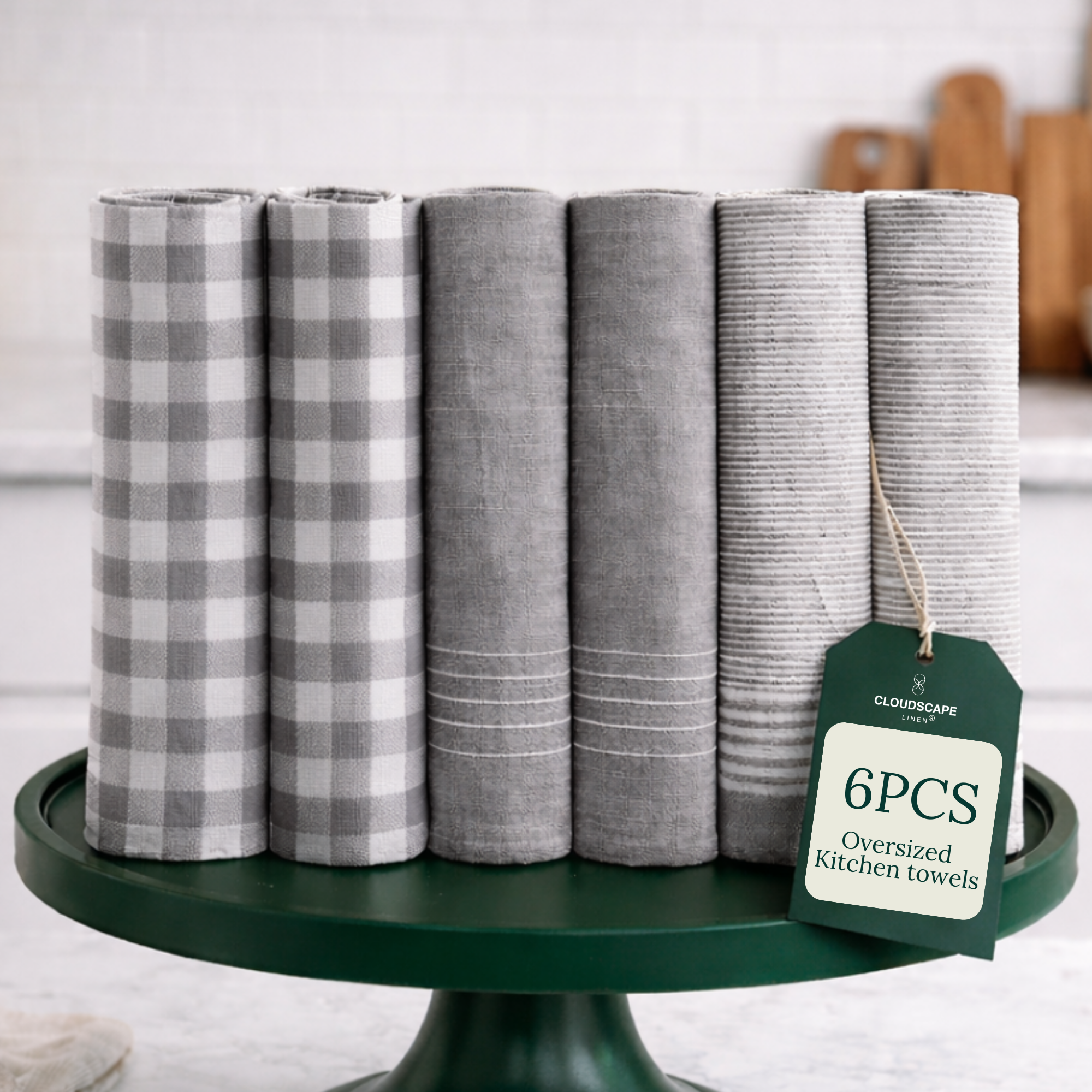 6-Piece Oversized Kitchen Towels: Grey