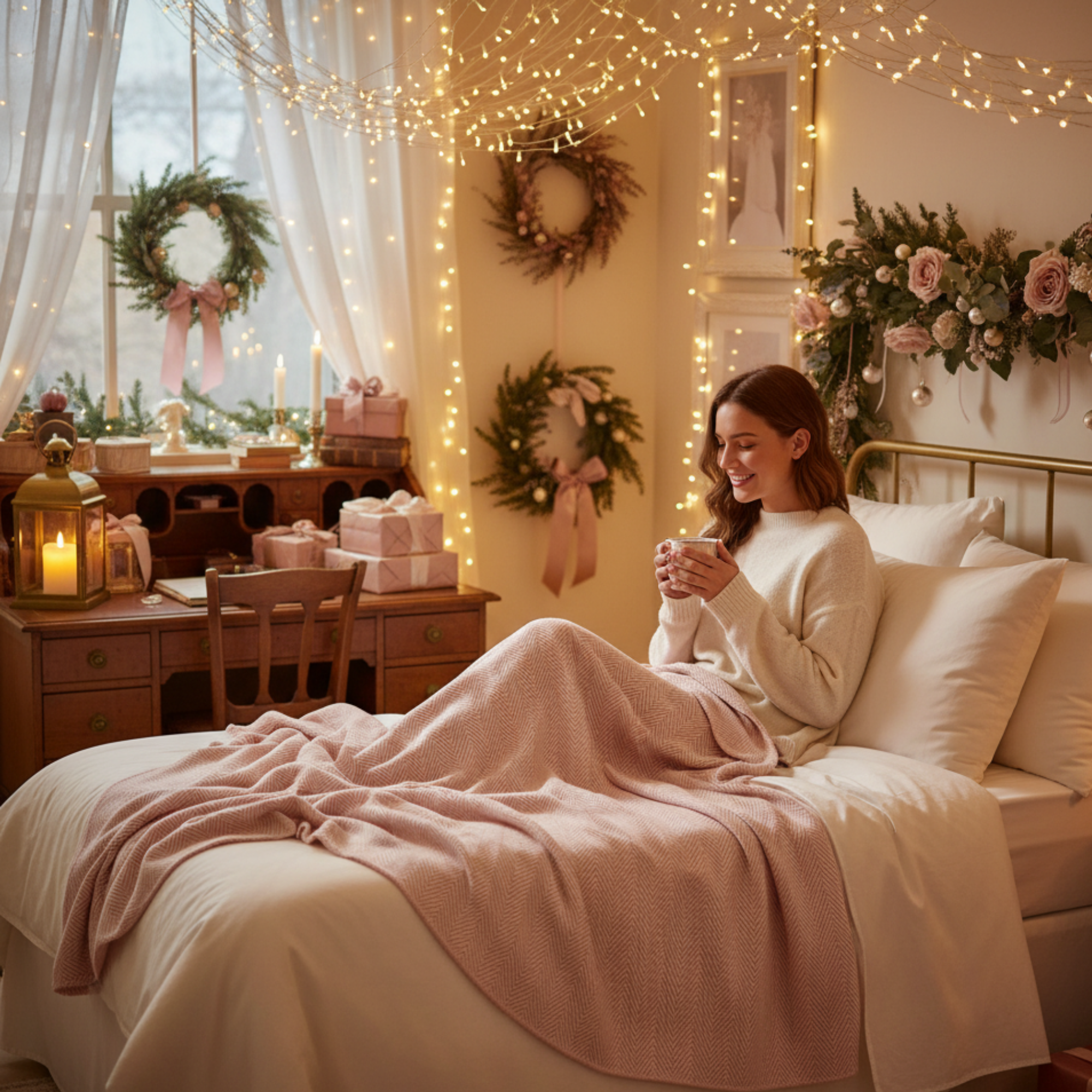 Cotton Herringbone Blanket: Sea Shell Pink