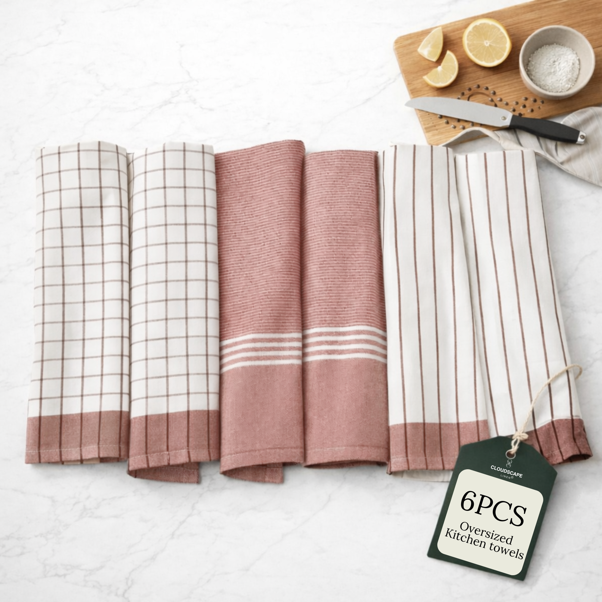 6-Piece Oversized Cotton Kitchen Towels - Rust