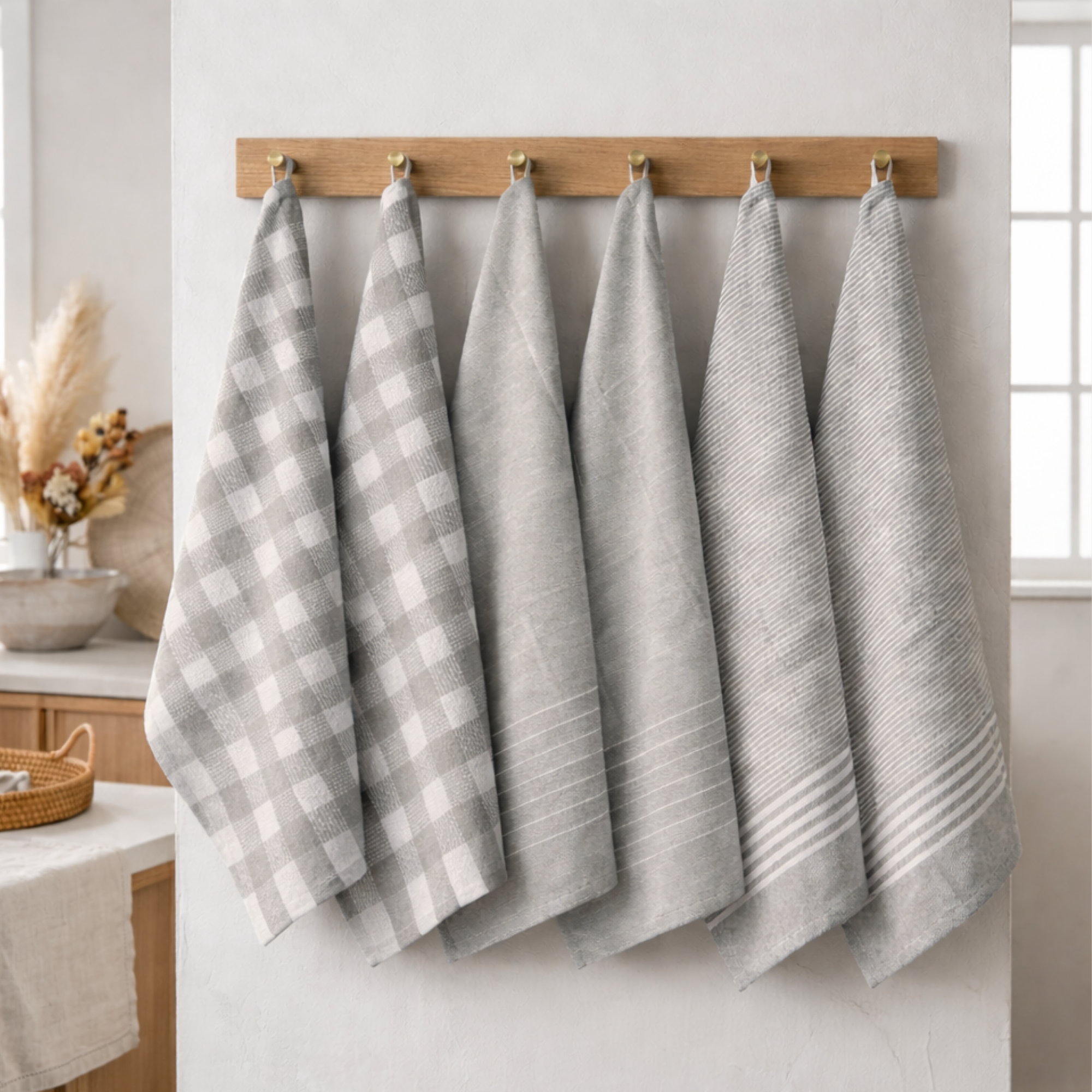 6-Piece Oversized Kitchen Towels: Grey